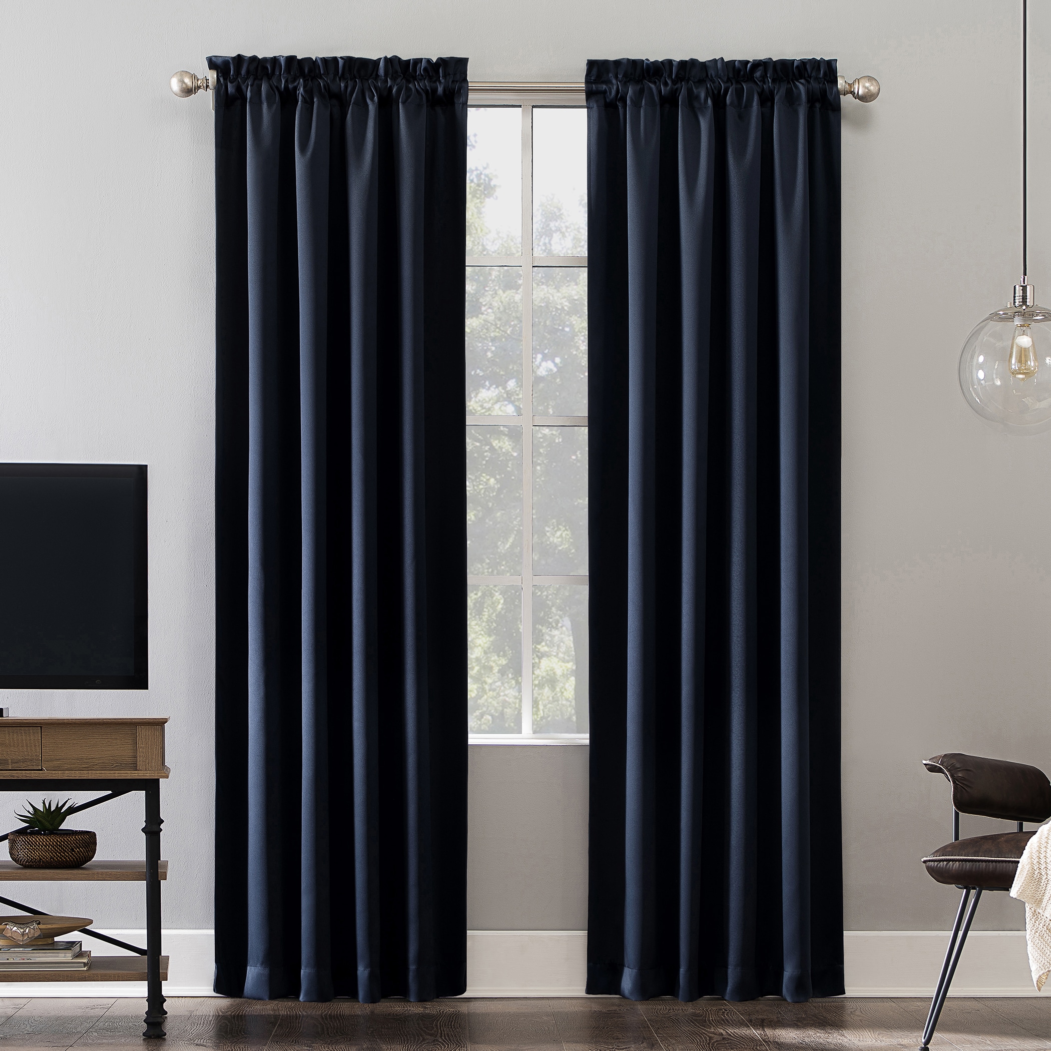 Sun Zero 55378 63-Inches Navy Blackout Standard lined Rod pocket Single curtain panel