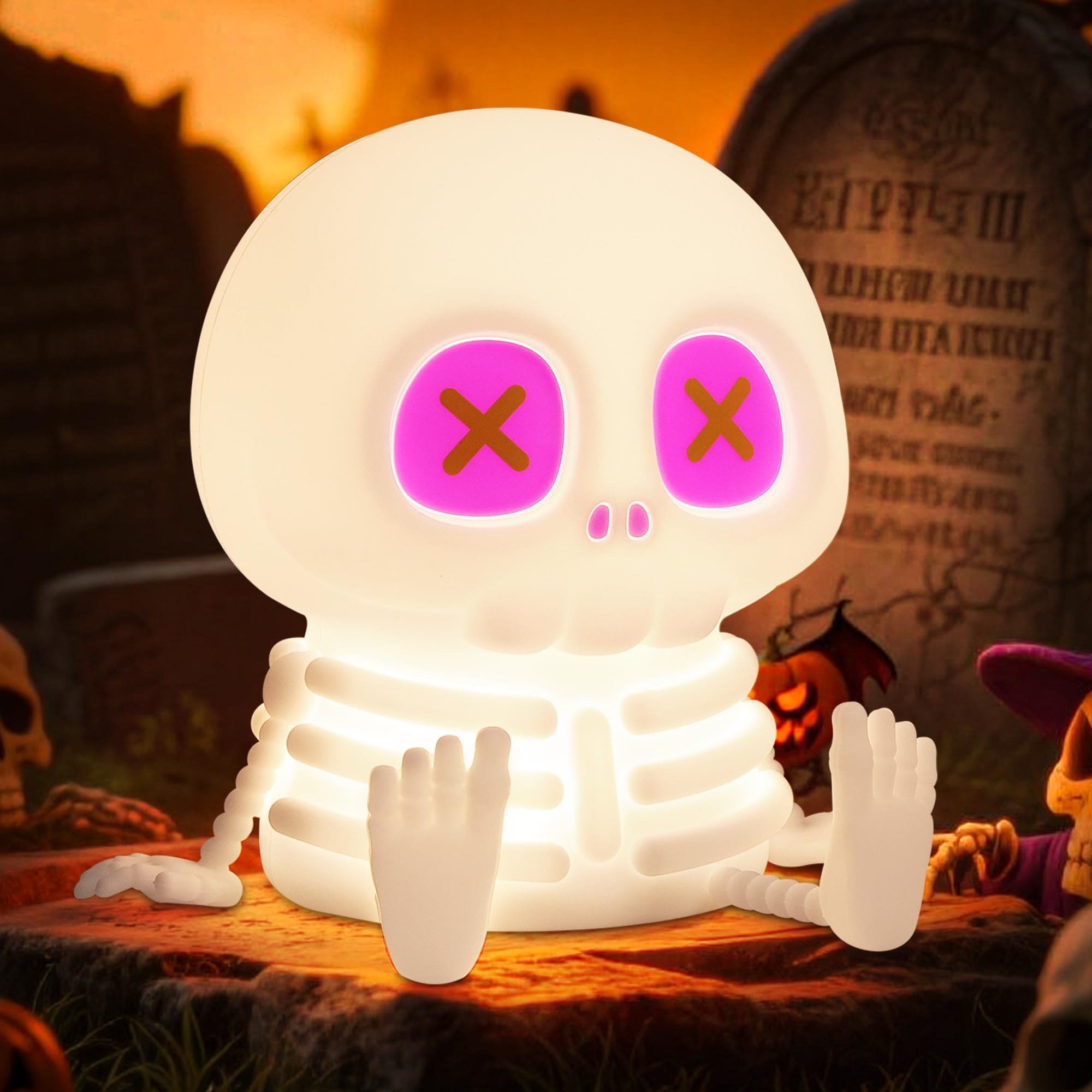 AOIZGMY  Skeleton Night Light Silicone Skull Lamp Touch Control LED Bedside Lamp 8 Color RGB and Warm Light for Kids Room Halloween Decor Gift