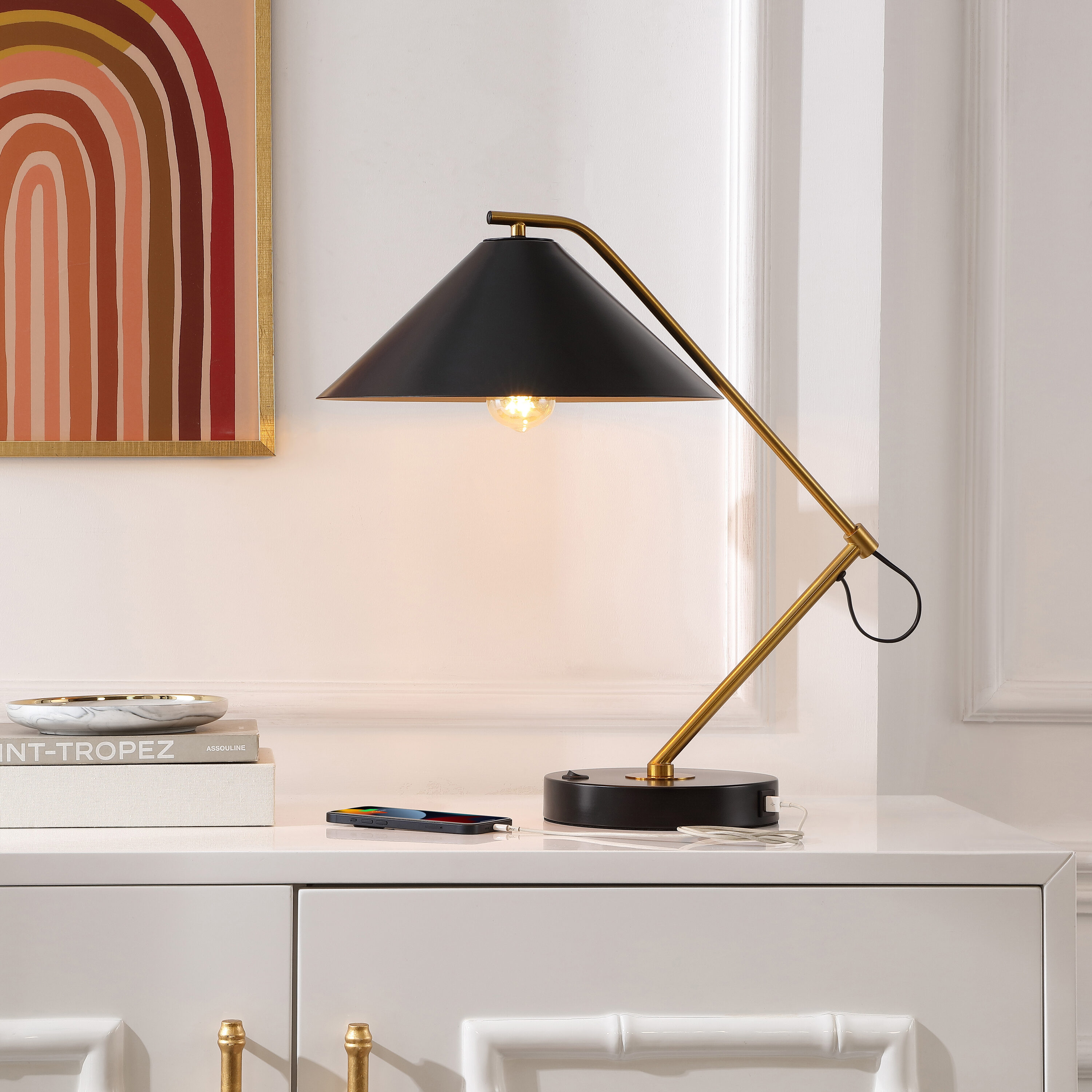 Safavieh TBL4459A-U Table Lamps 21-in Black LED Incandescent On/Off switch Table Lamp with Metal Shade