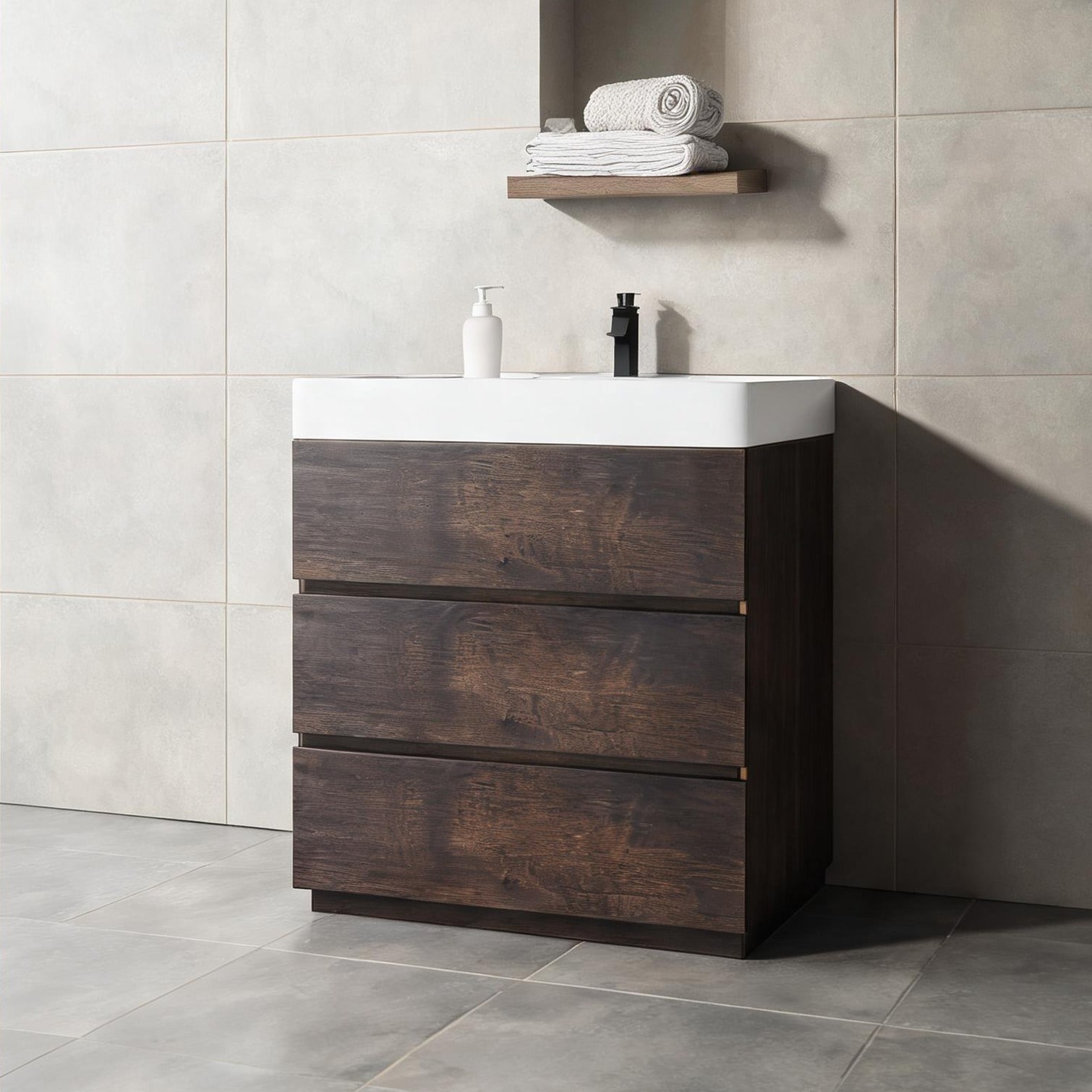 BBabe 36-Inch Freestanding Storage Cabinet and Modern Walnut Bathroom Vanity with 36 in