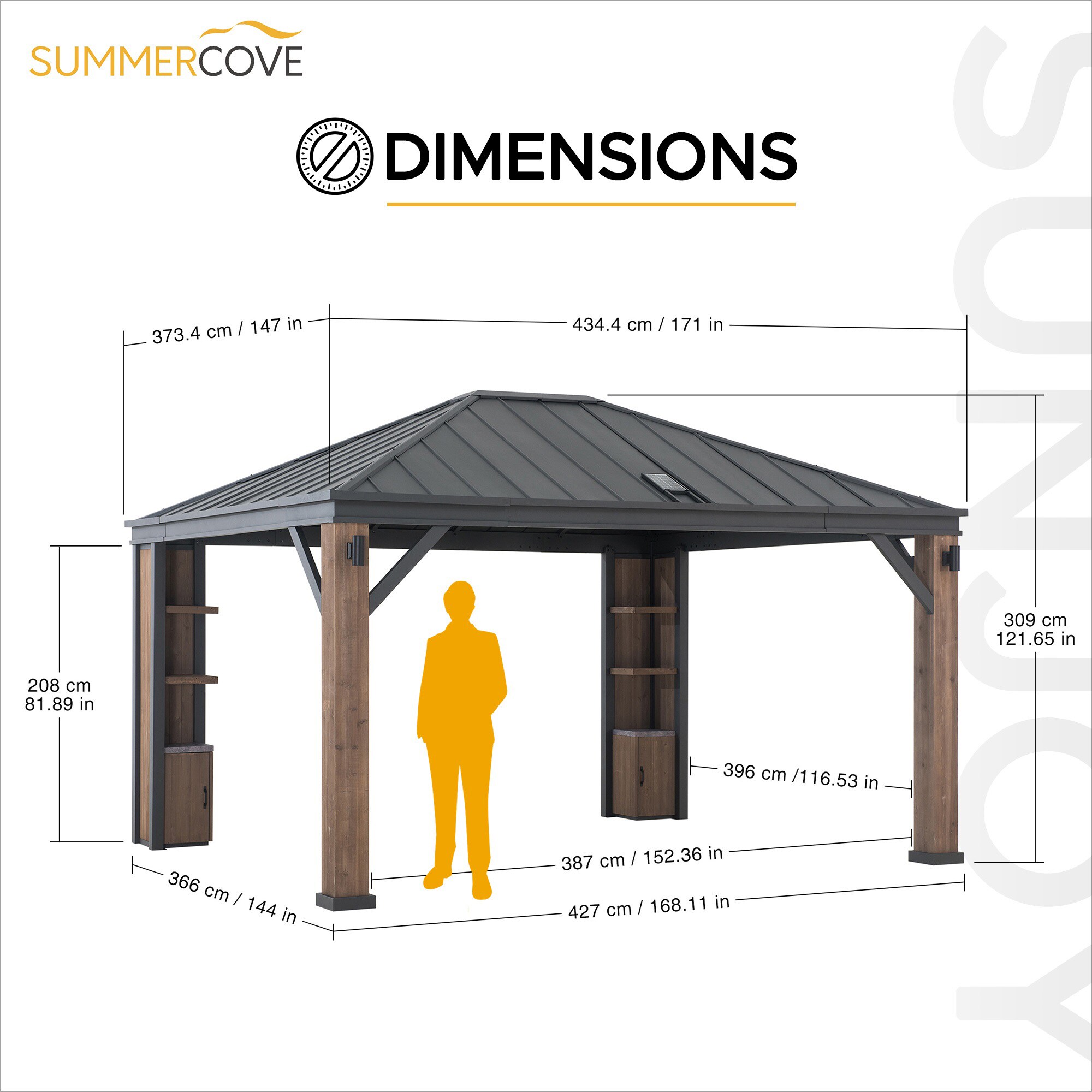 SUMMERCOVE 12-ft x 14-ft Black Metal Rectangle Gazebo with Steel Roof ...