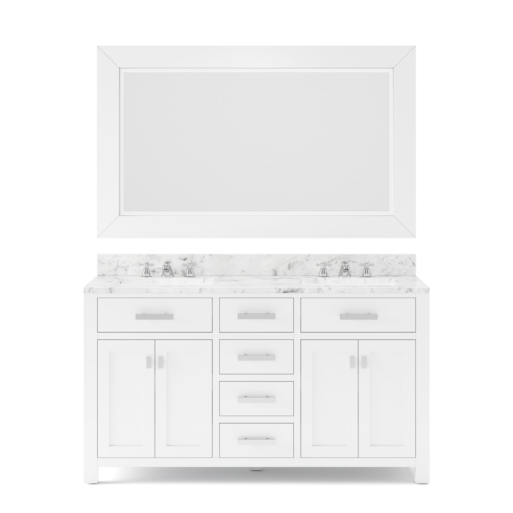 ᐅ【Sydney 60Bathroom Vanity with Engineered Marble White Carrara Color top  8 faucet holes, Double Rectangle Undermount Sinks, 2 Soft Closing Doors and  4 full Extension Dovetail Drawers