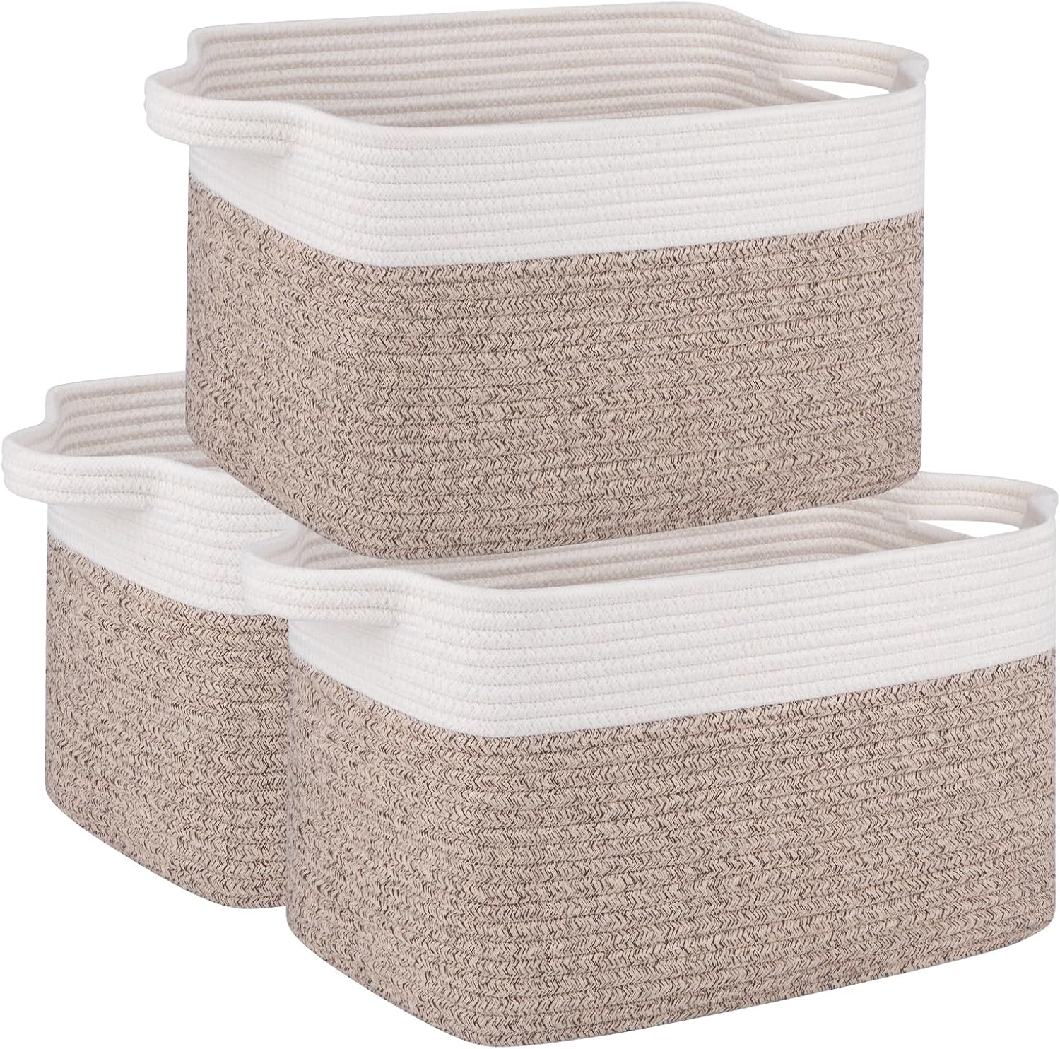 OIAHOMY B0CZ9JR8JG 3 Pack Storage Baskets for Organizing Storage Bins Woven Basket with Handles Toy Storage Bin Stylish Room Decor Basket white Brown variegated