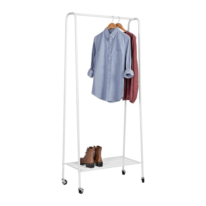 Honey Can Do White Matte Garment Rack, Clothes Rail With Shelves And Shoe Rack
