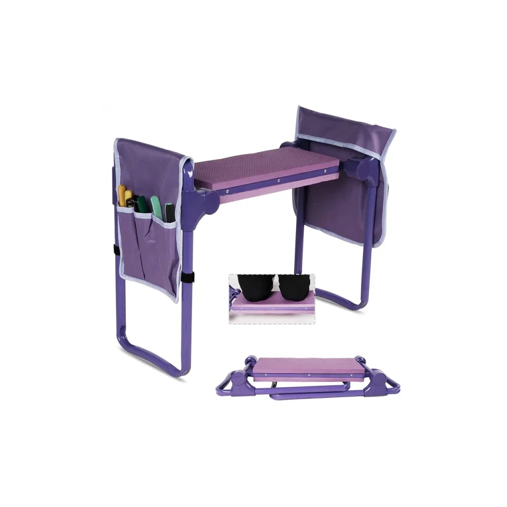 Kahomvis BOSON-QPT2-T6 Garden Kneeler and Seat Stool 18.9-Inches Purple Plastic Barrel Garden Stool