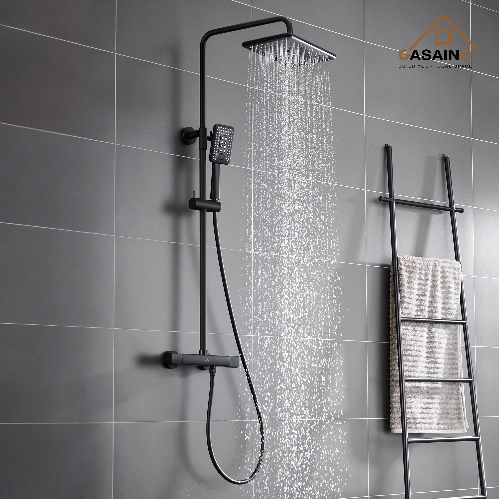 CASAINC Matte Black 9-in Shower Faucet Bar System with 2-way Diverter ...