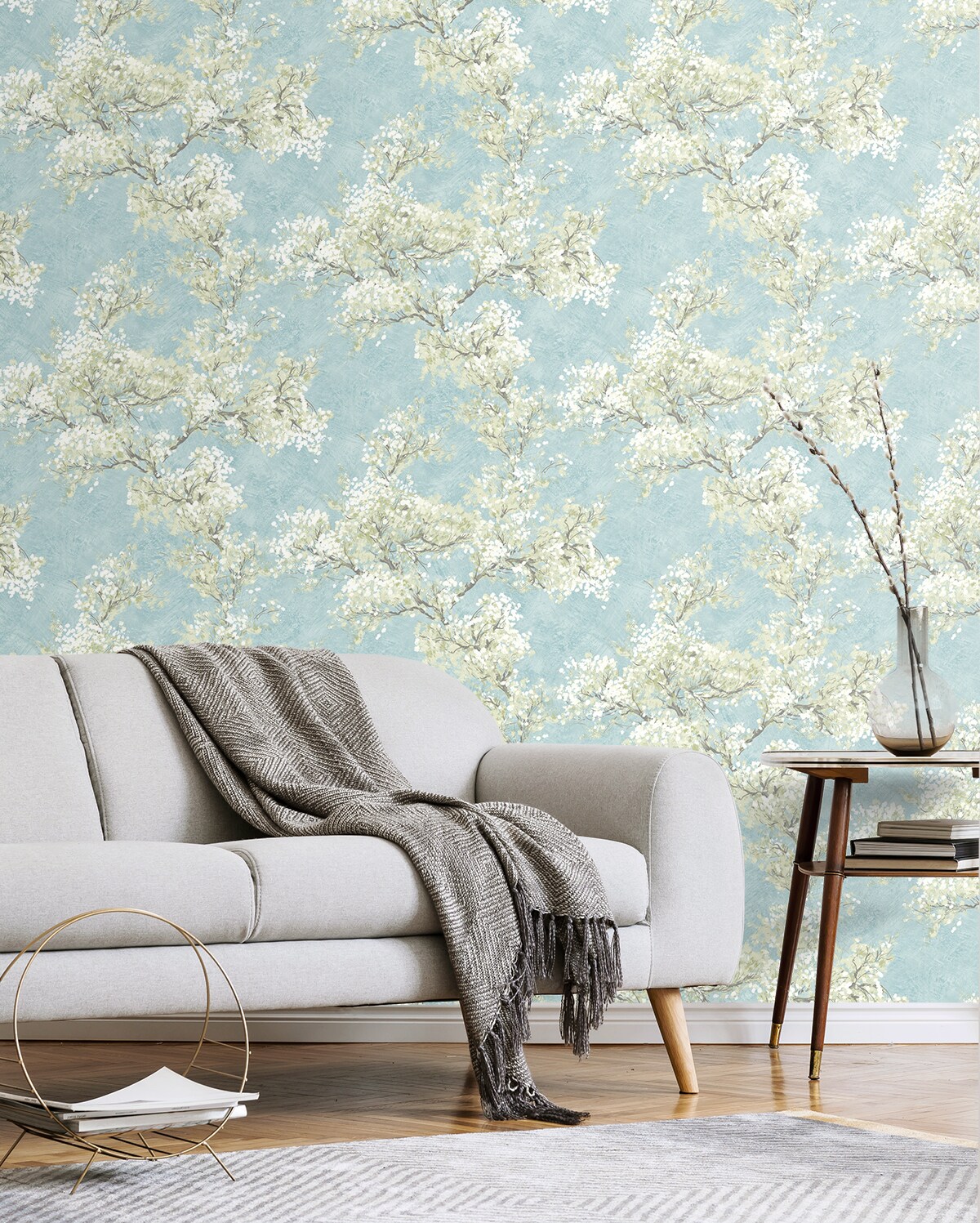 Blue Mist and Green Tea Floral Peel and Stick Wallpaper