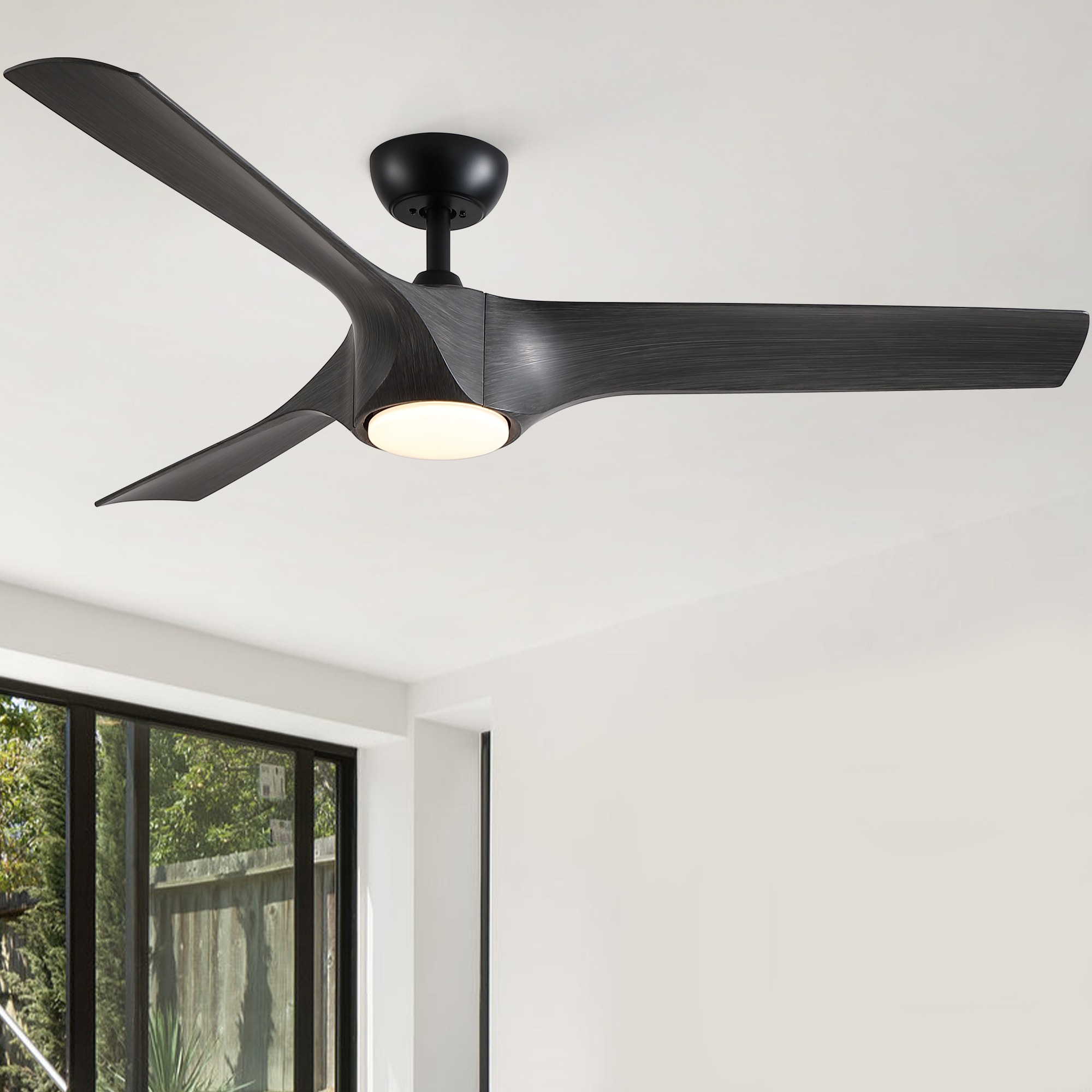 Sevenine - Novala 56 in. Matte Black With 3-Faux Wood ABS Blades 3 Colors Integrated LED Indoor D...