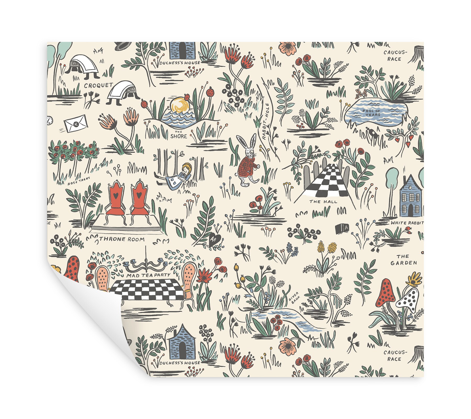 Wonderland Whimsical Illustrations Peel and Stick Wallpaper