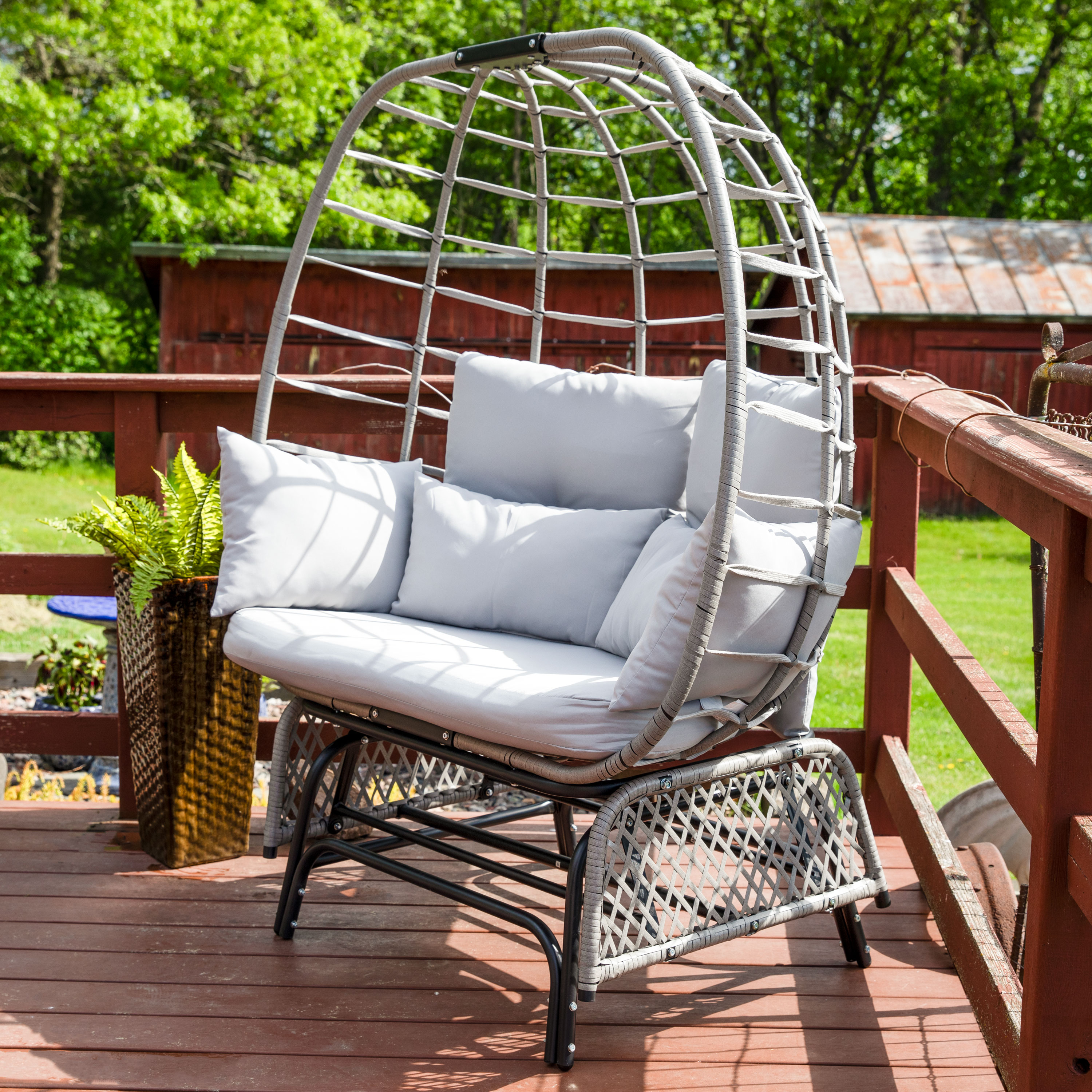 Sunnydaze Decor Rattan Light Grey Steel Frame Glider Egg