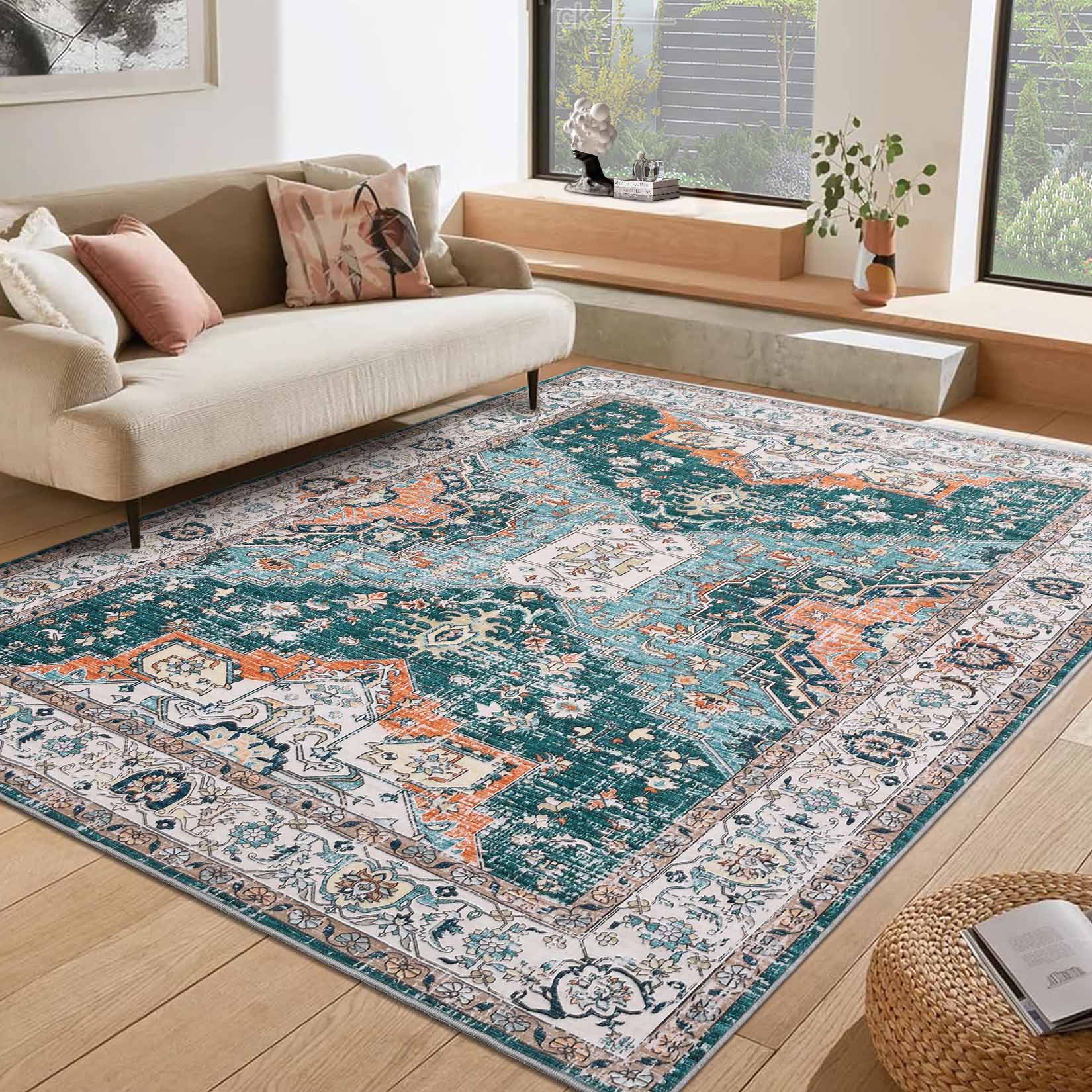Garvee YXY-LO-PHO-13GDFZGW 8 x 10 (ft) Loomed Polyester Green/Gray Rectangular Indoor Floral/Botanical Persian Machine washable Area rug