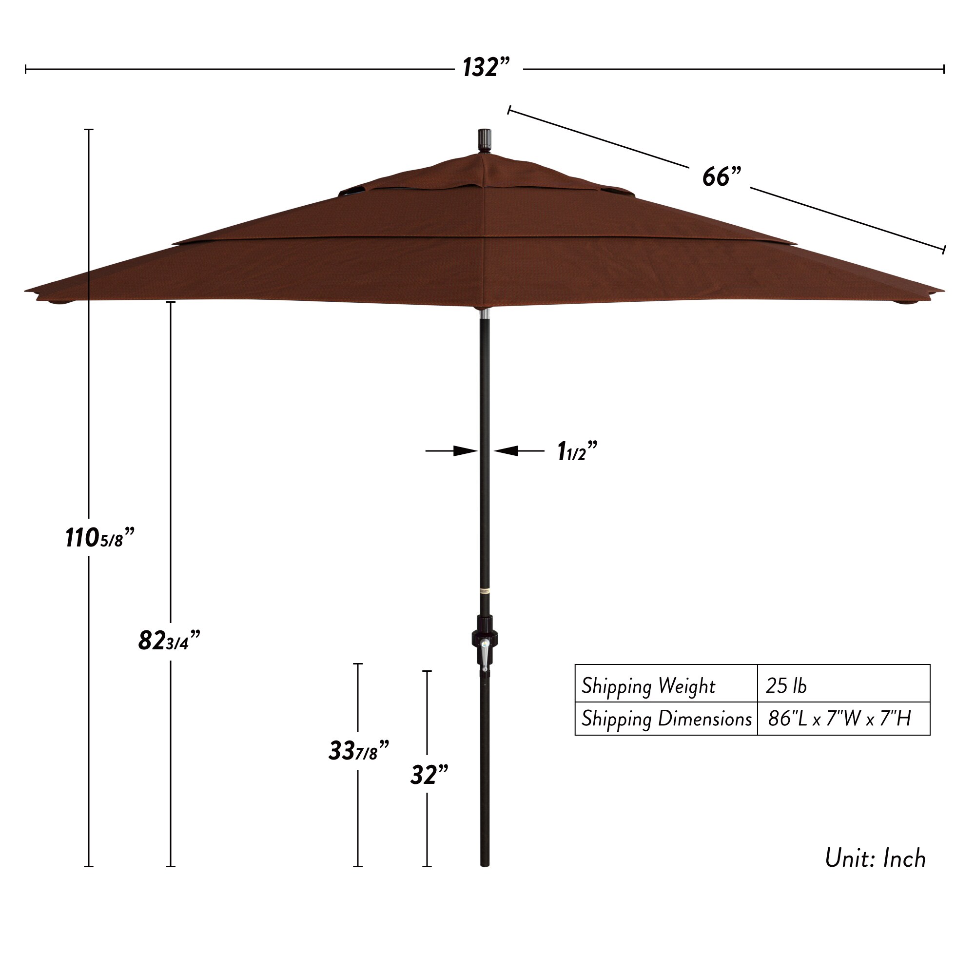 11 ft. Terracotta Aluminum Market Patio Umbrella with Crank Lift