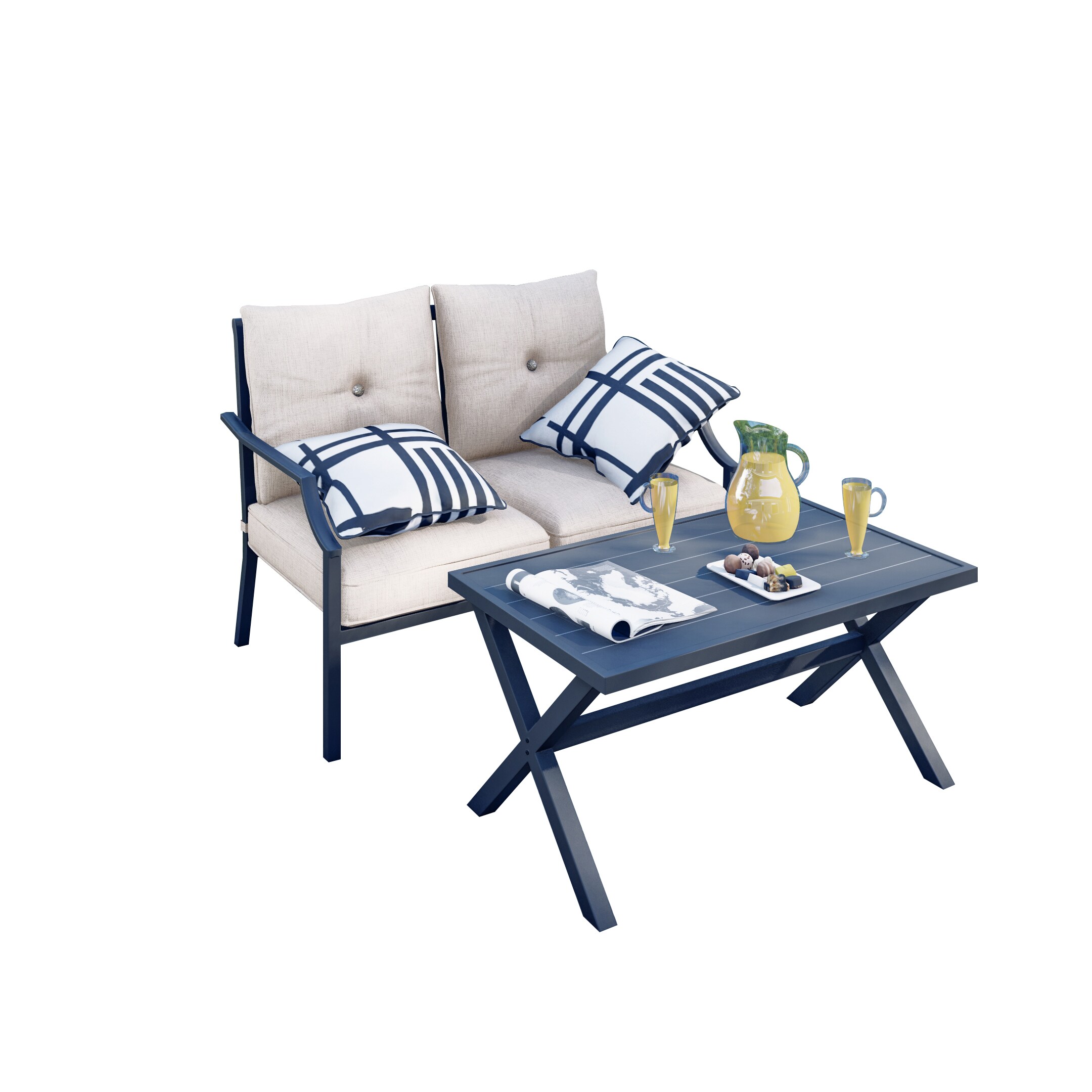 Top Home Space TP00319-W 2 -Piece Patio Conversation Set with Off-white Cushions