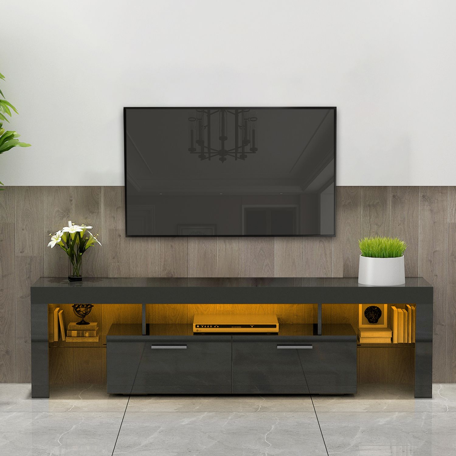 JASMODER Modern/Contemporary Black Tv Stand (Accommodates TVs up to 70 ...