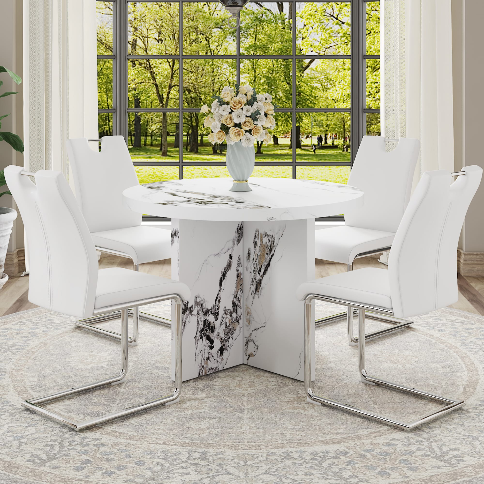 ModernLuxe N752P186173K Round Dining Table for 4642 Inch Modern Kitchen Table Small Dinner Table MDF Kitchen Dinning Table for Cafe Restaurant Wine Bar Home Office Conference Only Table