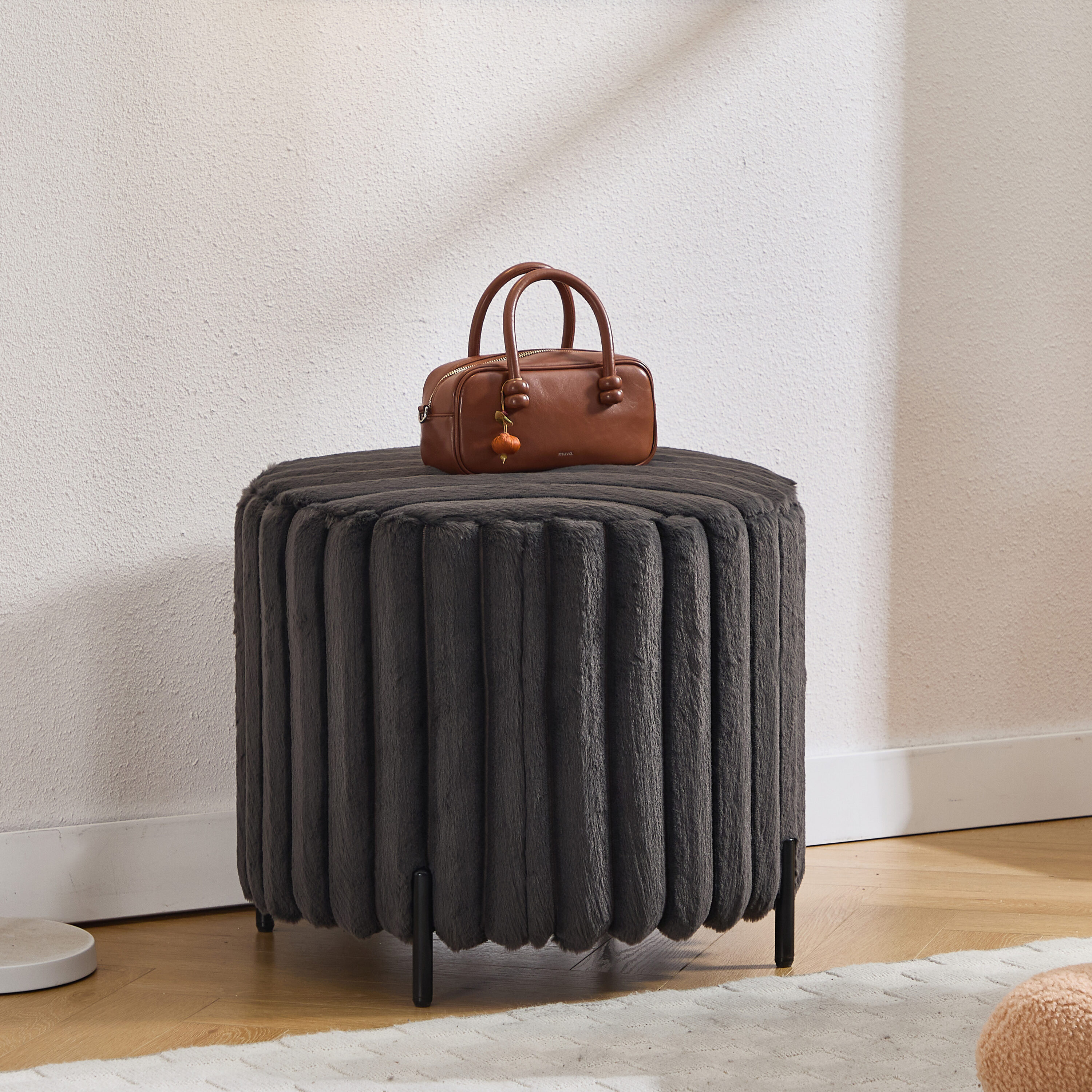 Hrinhom Casual CHARCOAL Round Ottoman