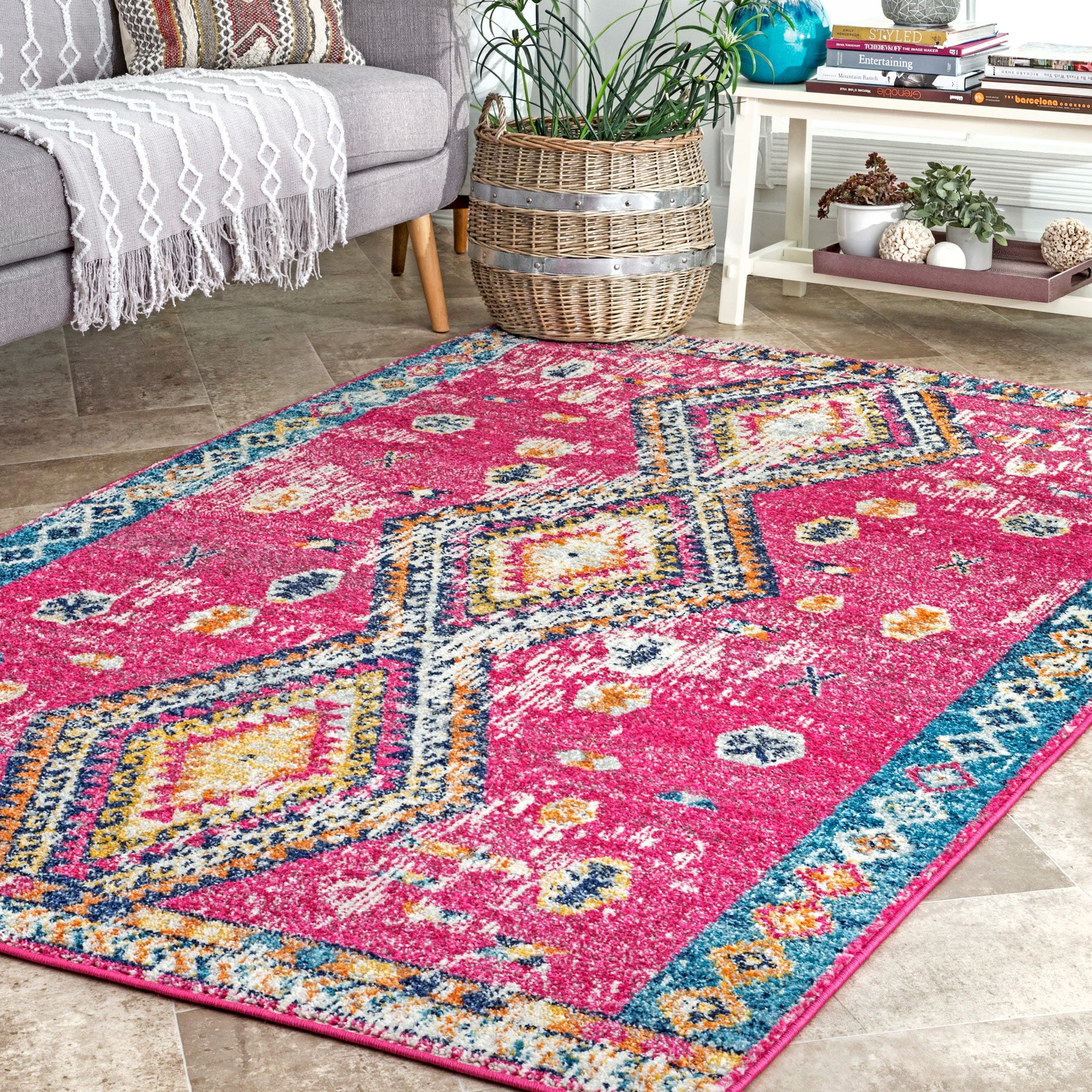 nuLOOM RZNL07B-5075 5 x 7 (ft) Loomed Polypropylene Red Rectangular Indoor Geometric Bohemian/Eclectic Area rug