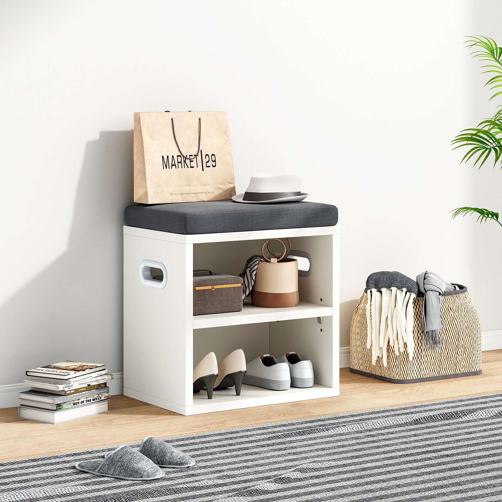 LUXEYARD Small Shoe Bench for Entrywaywith Cushion Shoe Bench with Storage and Seating Seat Entryway Shoe Rack Entryway