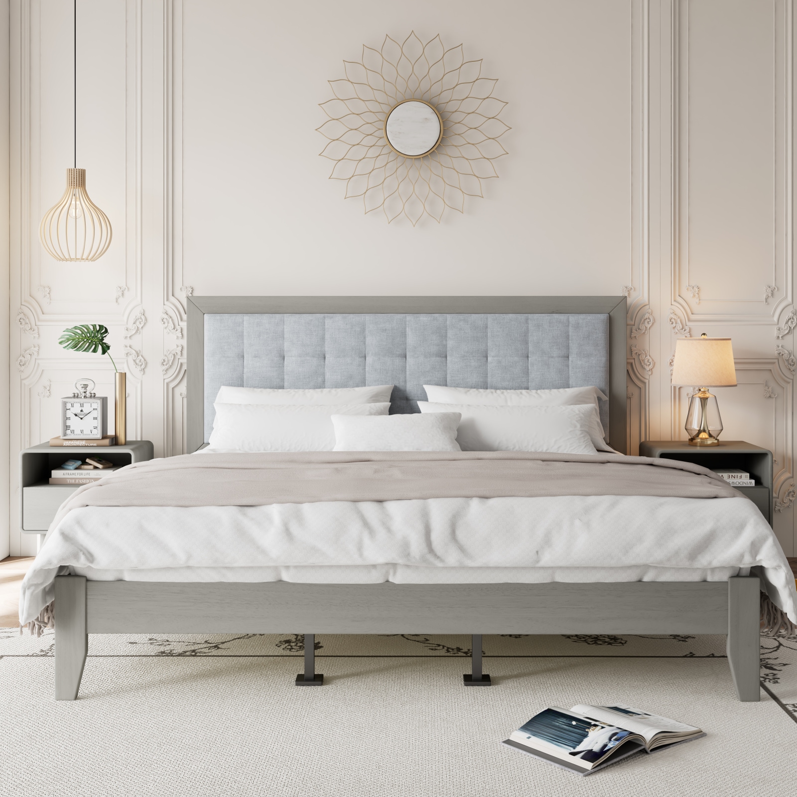 CHITA California King Grey Platform Bed Frame with Upholstered Design ...