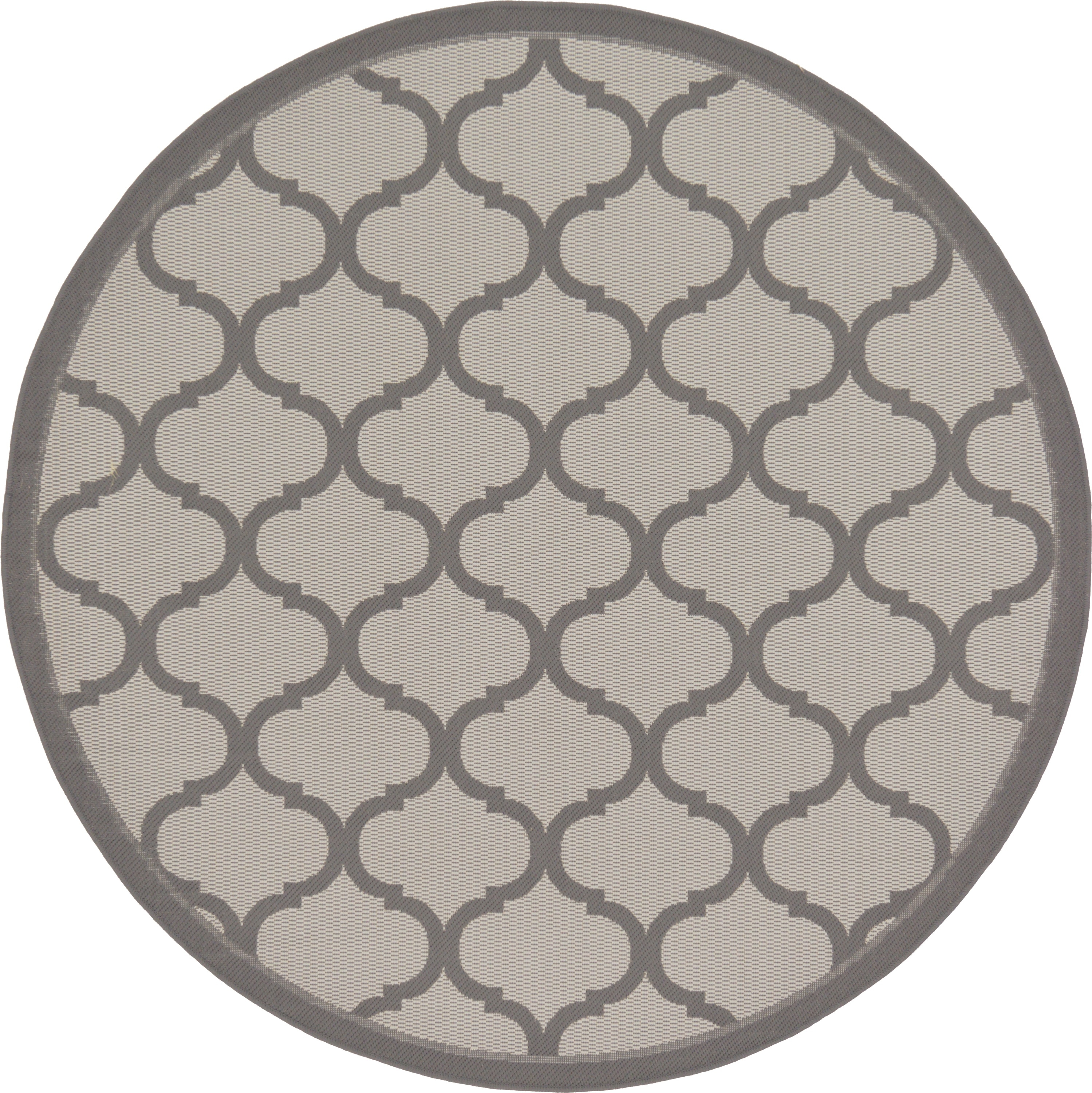 Unique Loom 3126677 Moroccan Outdoor 6 x 6 (ft) Loomed Polypropylene Gray/Dark Gray Round Indoor/Outdoor Geometric Mid-Century Modern Area rug