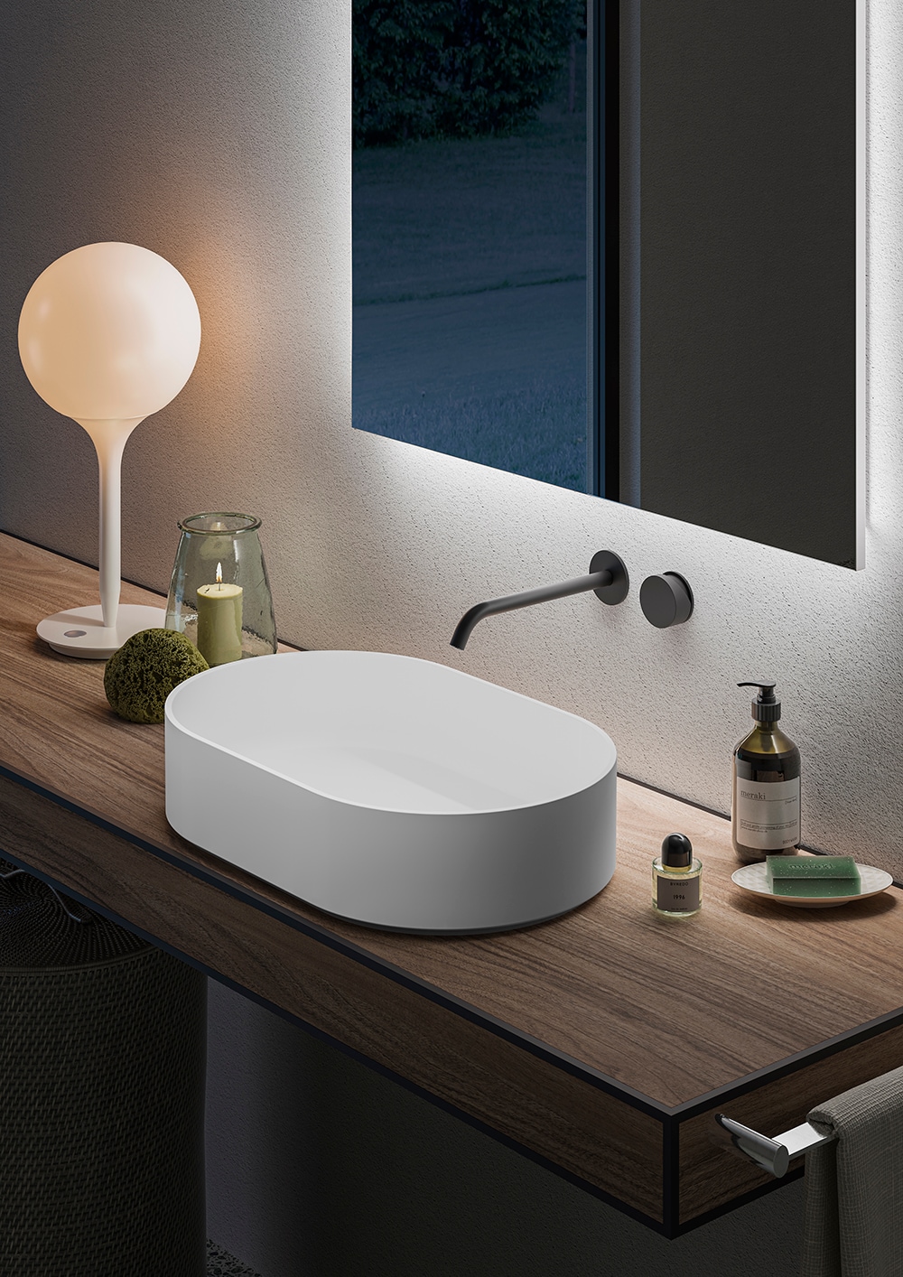 Ruvati Omnia Stone Vessel Oval Modern White Bathroom Sink With Drain 