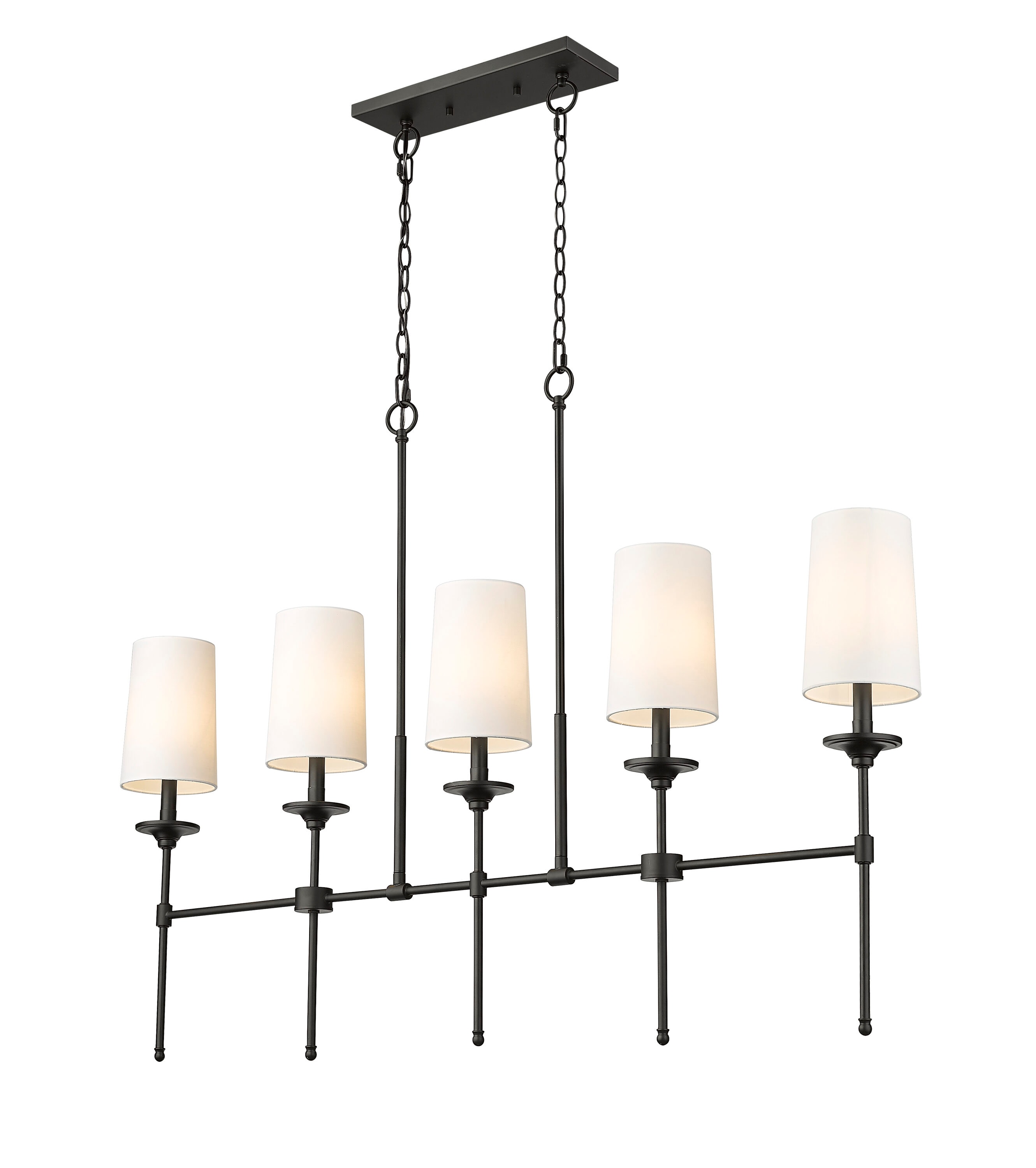 Emily Rubbed Brass 51" 5-Light Chandelier with Off-White Shades