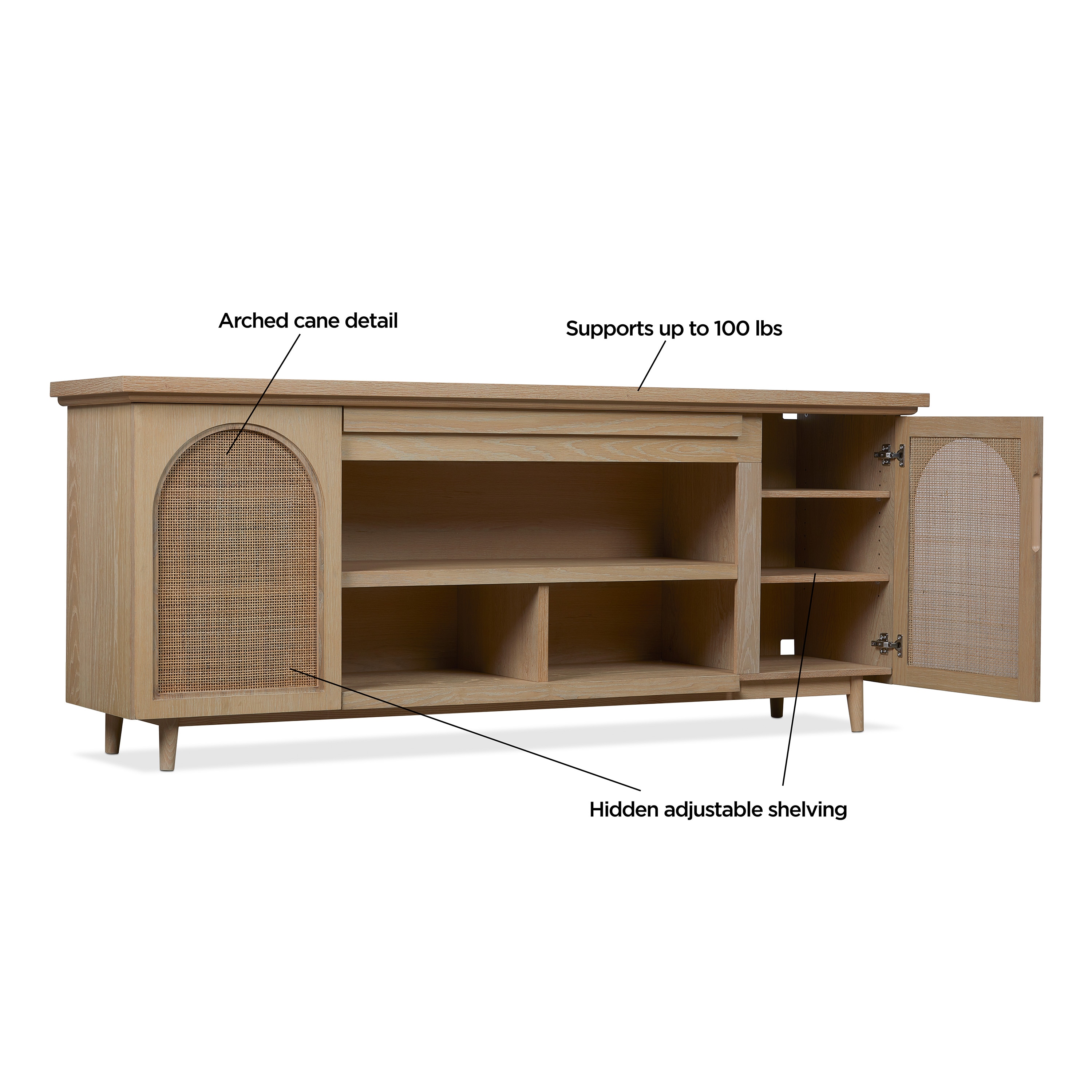Dahlia 76" White Oak TV Stand with Fireplace and Cabinet