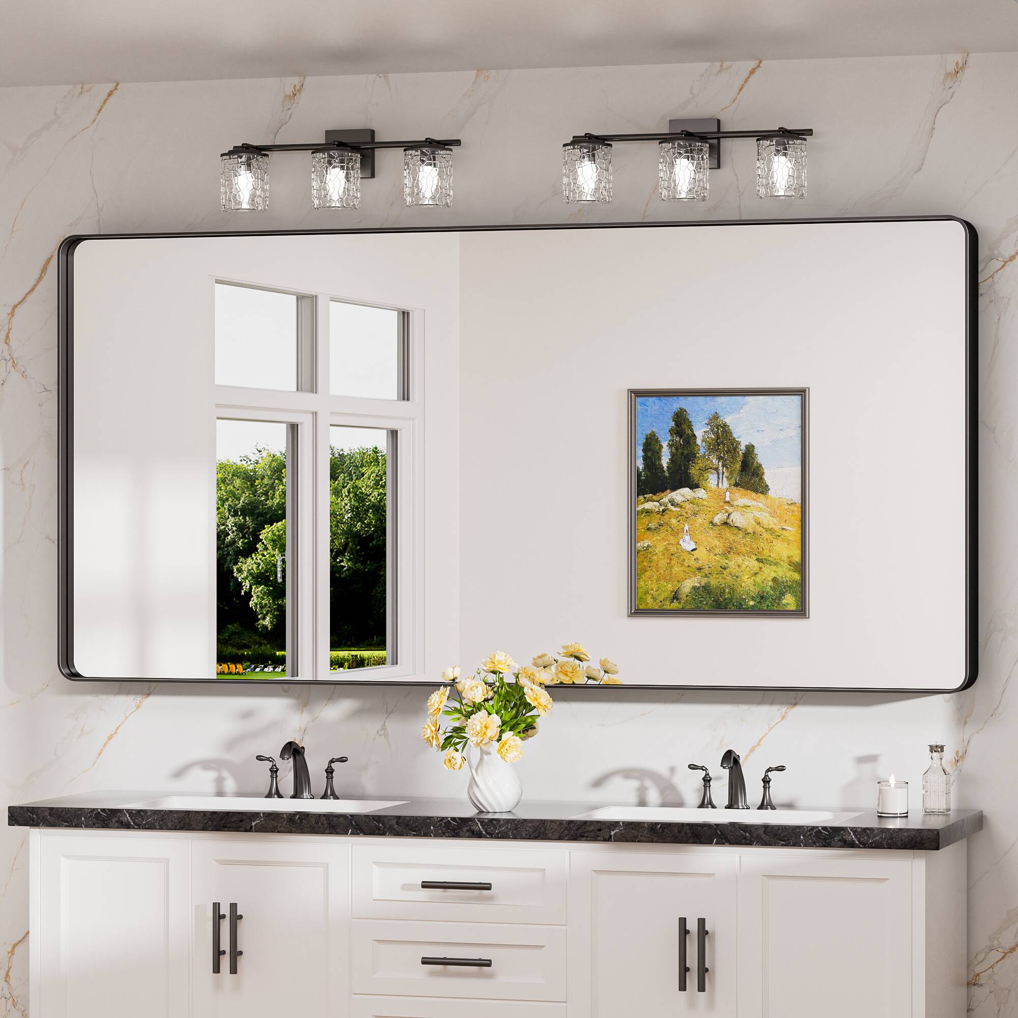 Keonjinn LW-JSKYJ2-18291BK Bathroom Mirrors 72-in W x 36-in H Rectangle Matte Black Framed Wall Mirror
