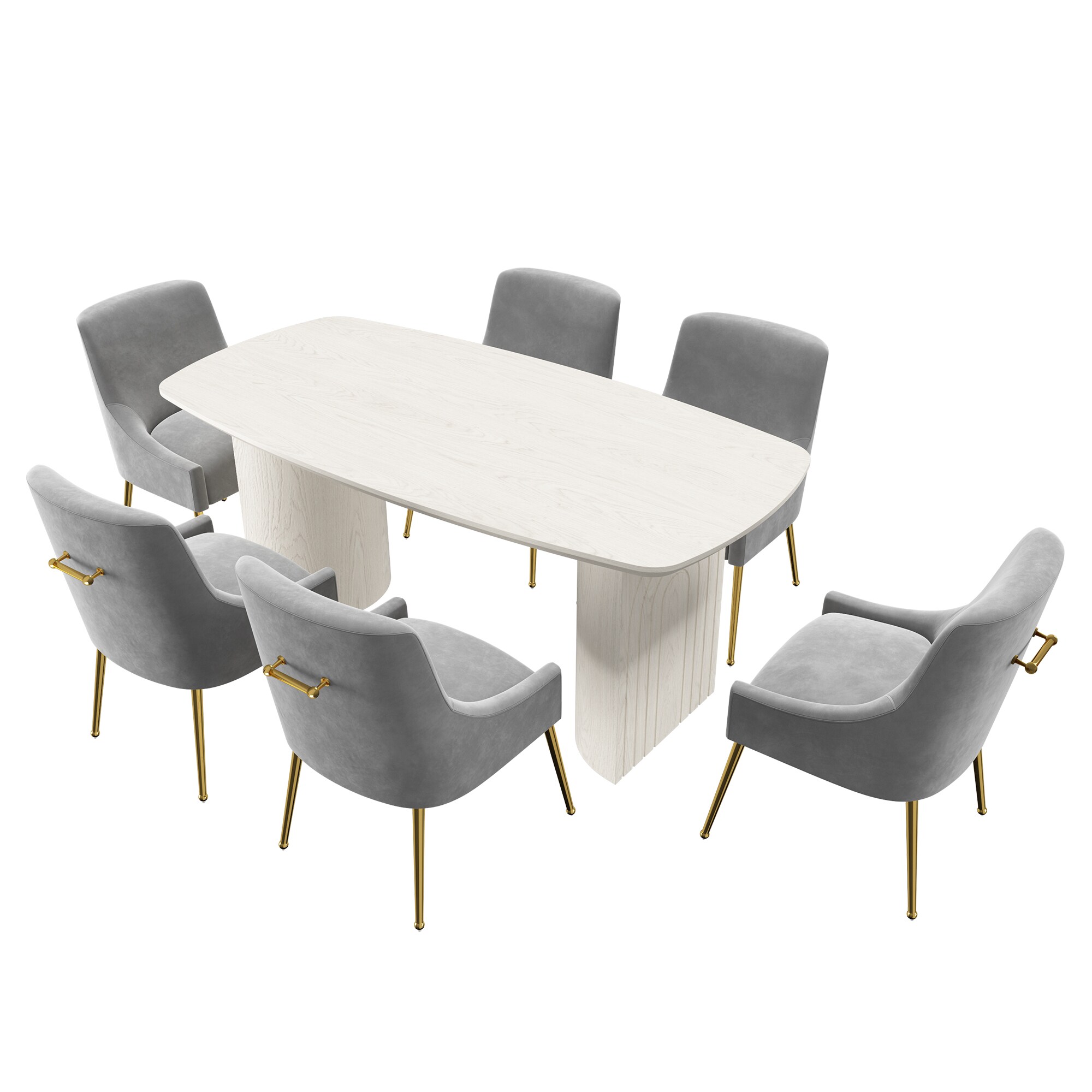 Clihome CL-1660A700GY Gray Chair/White Table Contemporary/Modern Dining Room Set with Rectangular Table ( Seats 6 )