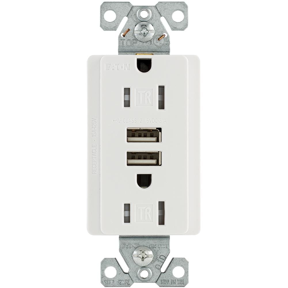 Prise double inviolable avec ports USB, 15 A, blanc de EATON COOPER WIRING