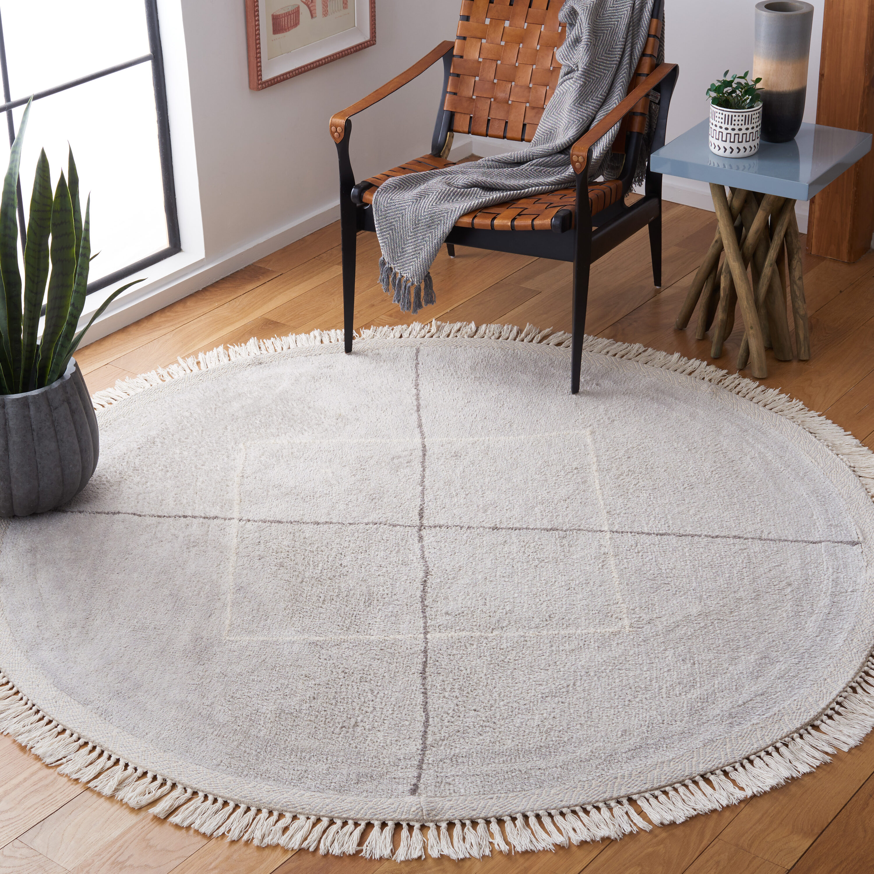 Safavieh ECR210F-6R Easy Care 6 x 6 (ft) Cotton Gray/Ivory Round Indoor Geometric Machine washable Area rug