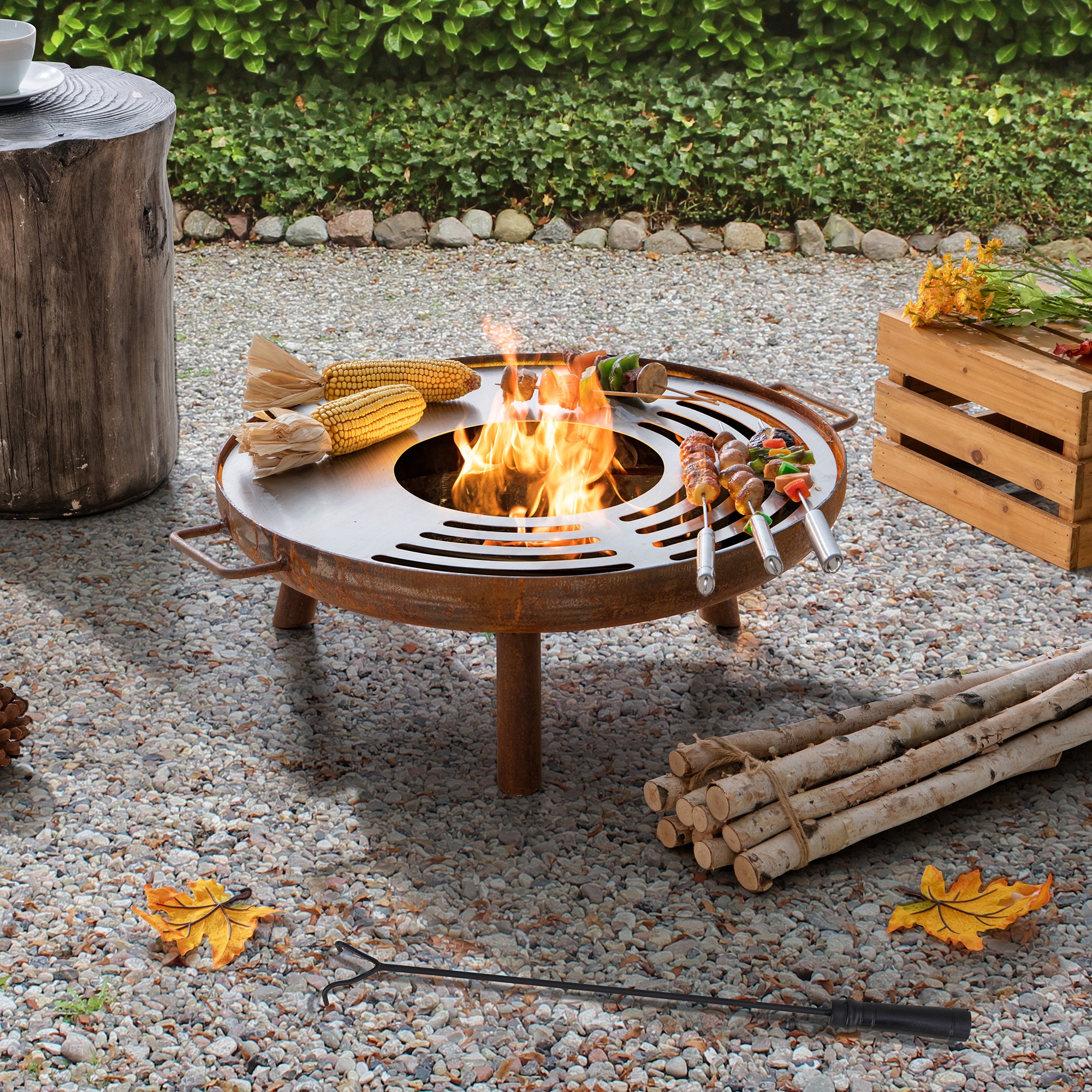 Sunjoy A301055120 28.15-in W Rusty color Steel Wood-Burning Fire Pit