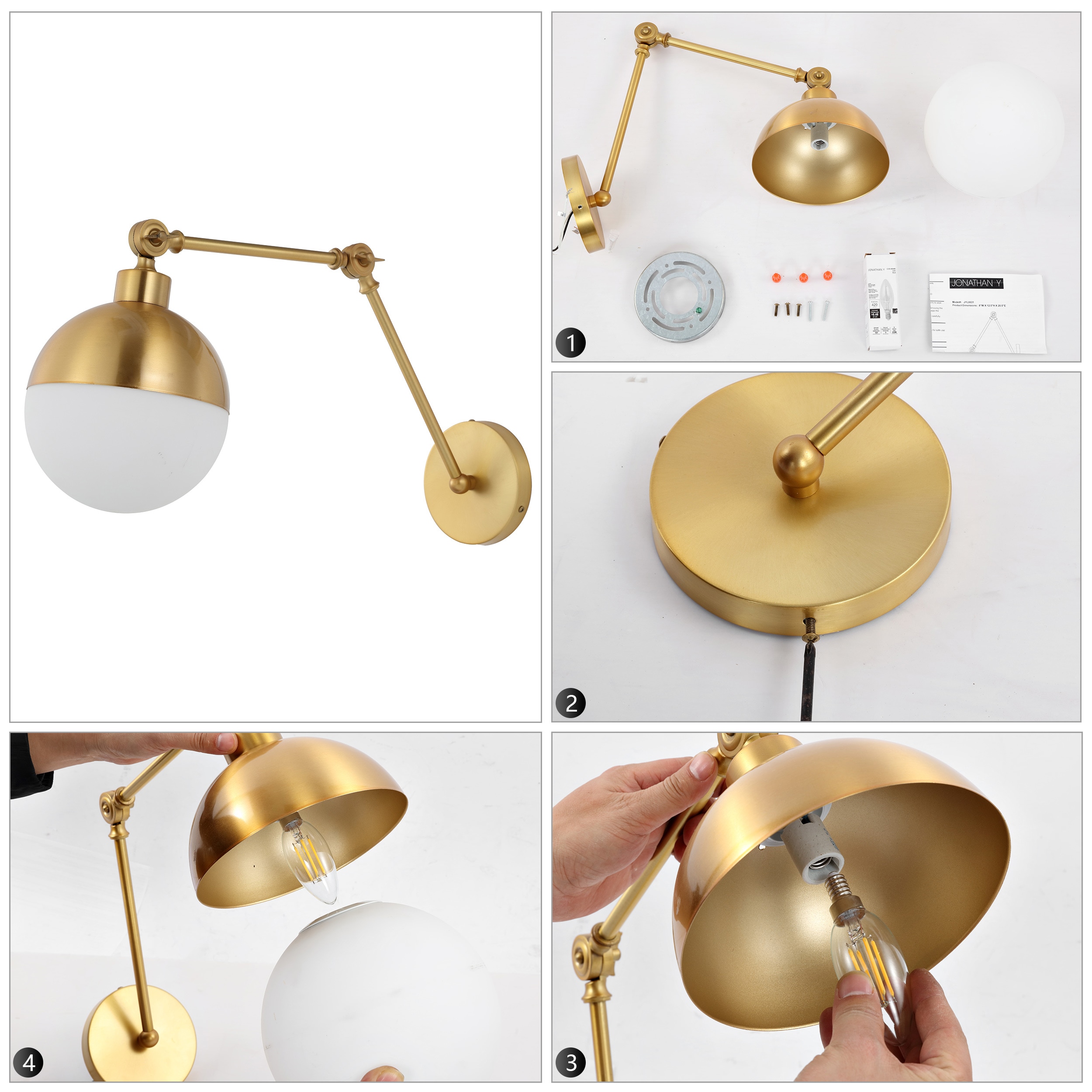 Alba Brass Gold 20'' Dimmable Frosted Glass LED Sconce
