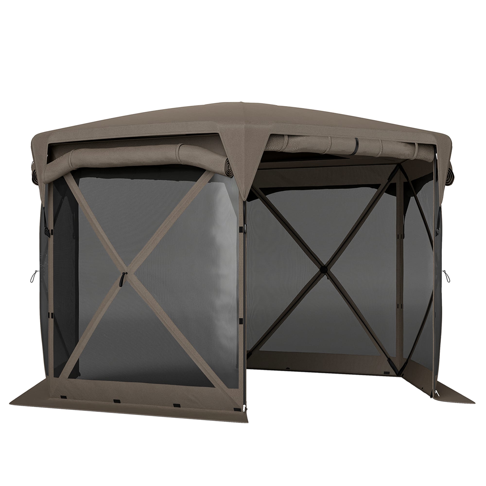 Tinyhomie 11 x 11ft Pop Up Gazebo Screen Tent with Removable Roof Cover Roll up Wind Panels for Camping Backyard Brown | LW-WEM-2087