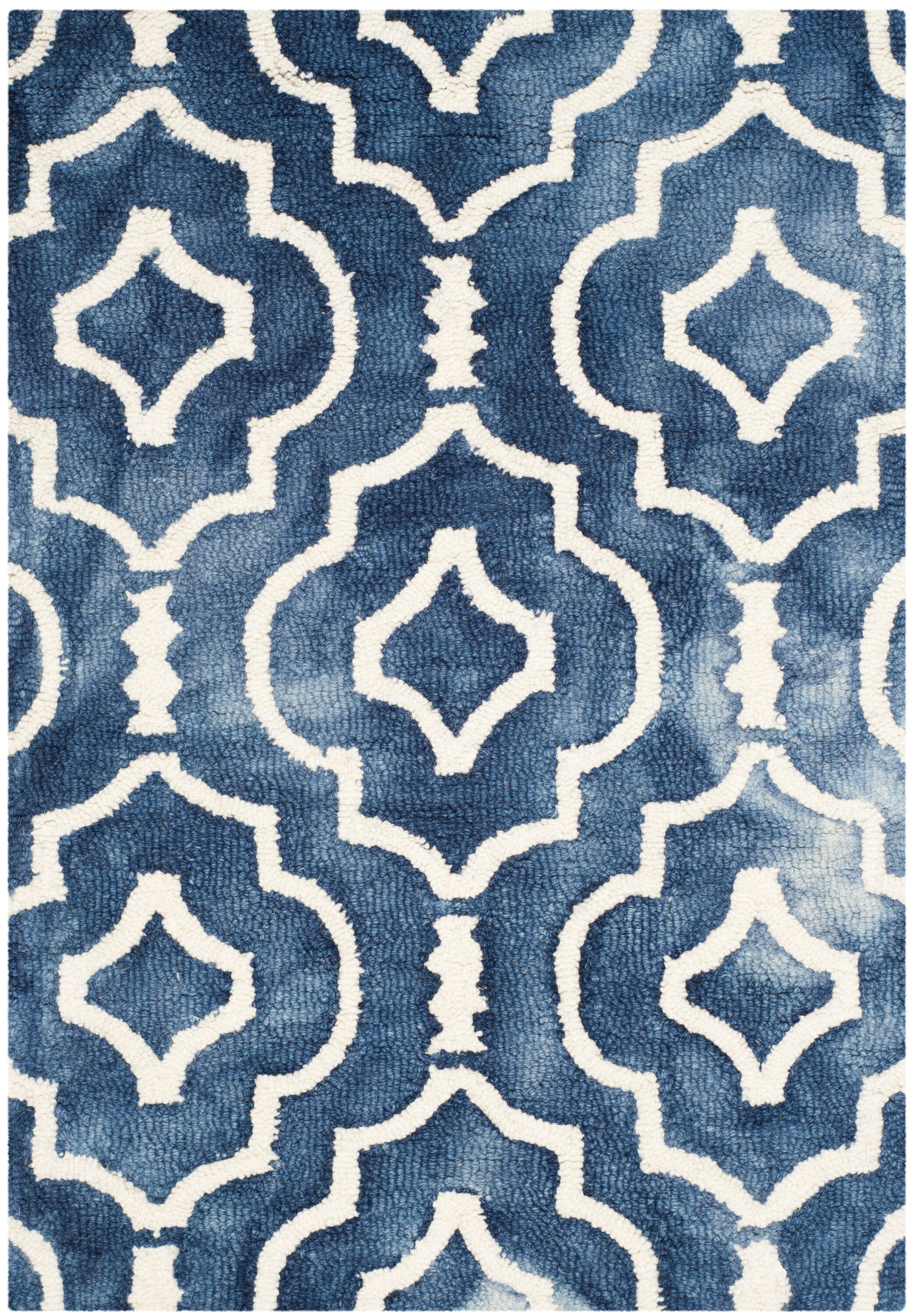 Ivory and Navy Hand-Tufted Wool Area Rug - 2' x 3'
