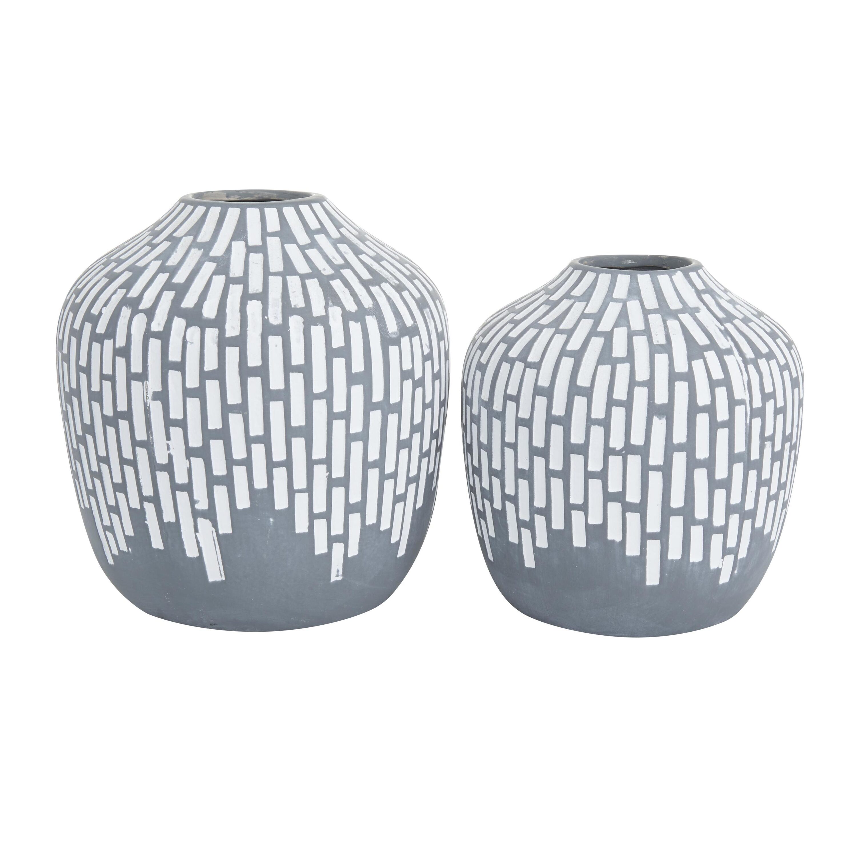 Contemporary Ceramic Bud Vase Set, Medium Gray, 10.6" Round