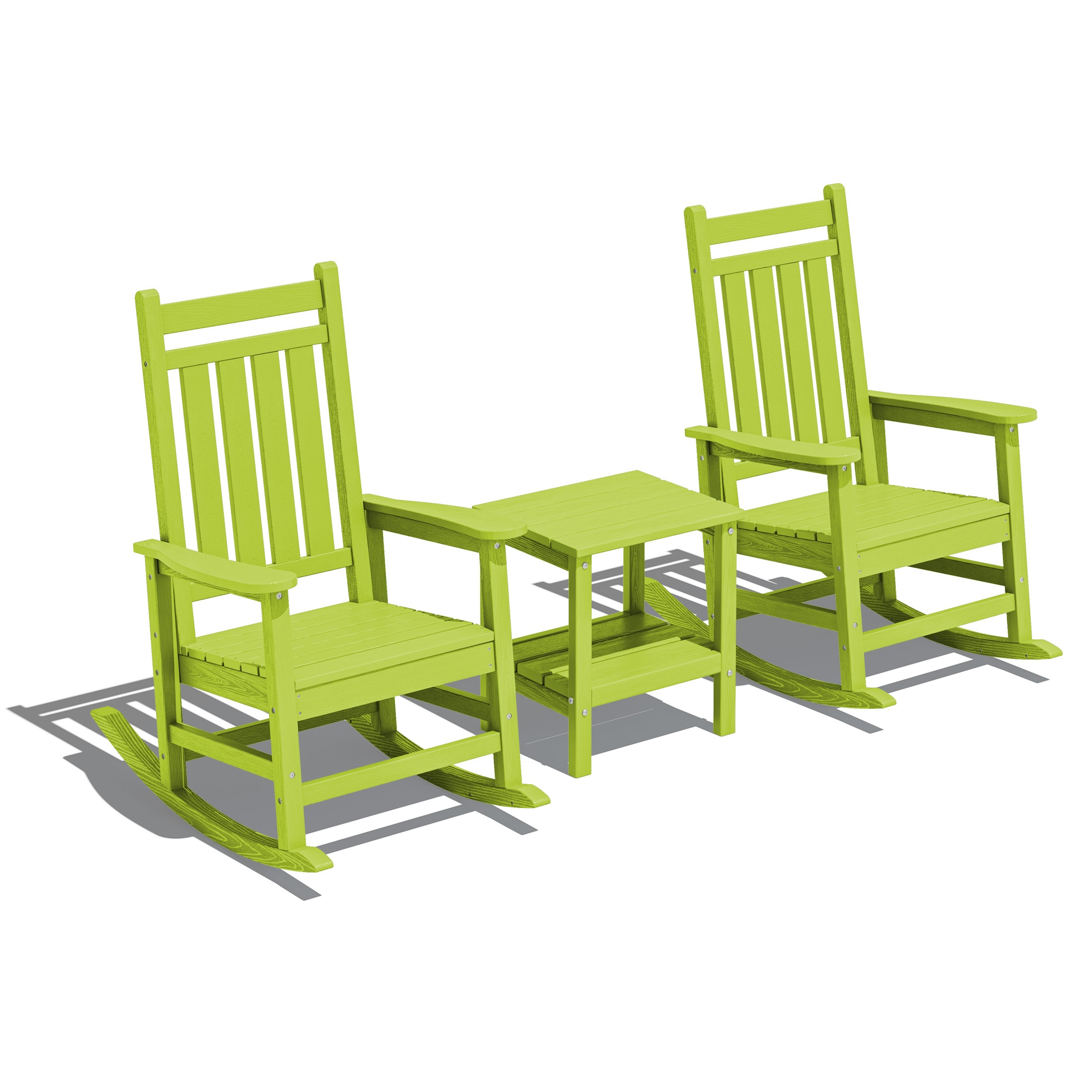 JEAREY GBYY3JT-AG HDPE High-back Patio Rocking Chair Set of 2 Apple Green HDPE Frame Rocking Chair with Slat Seat