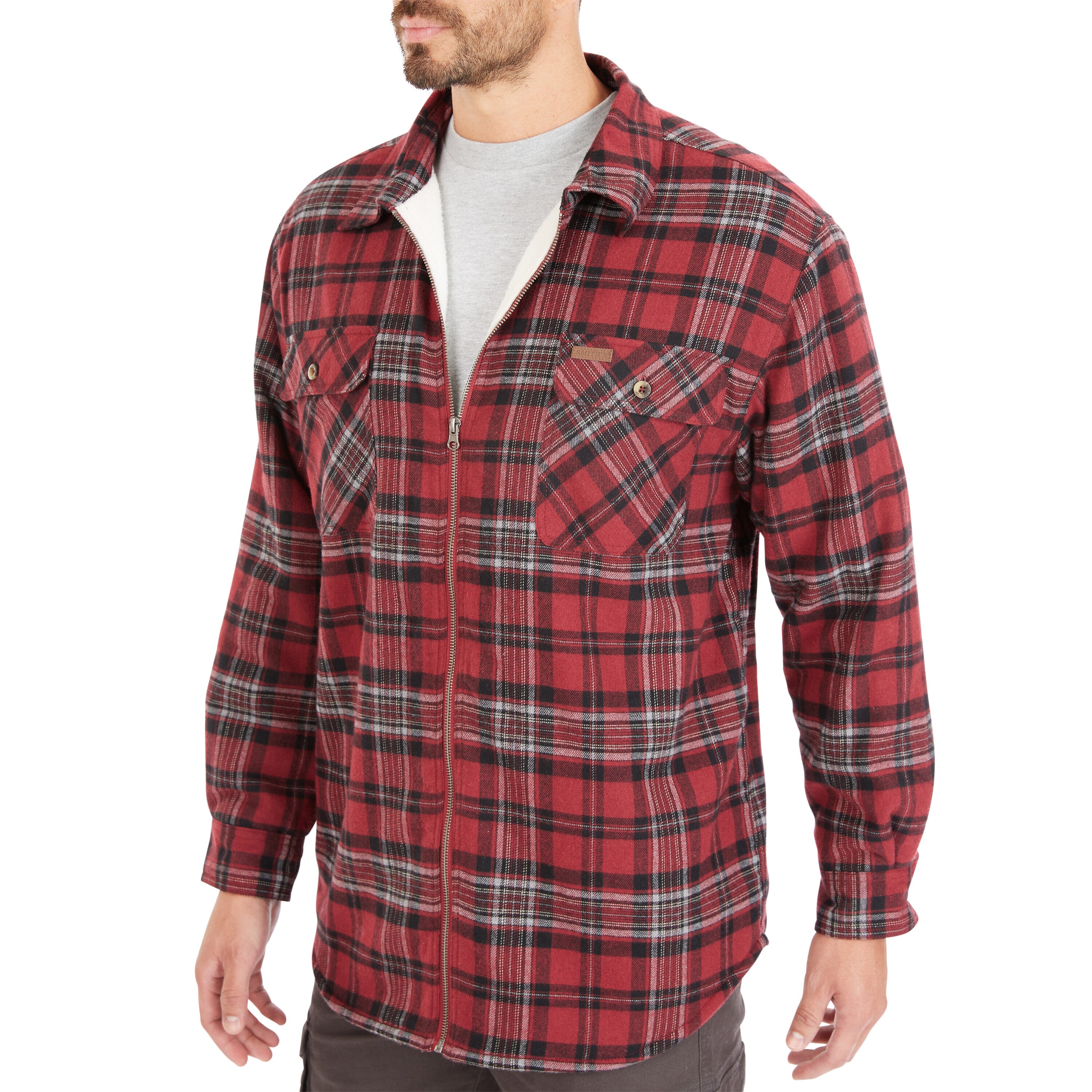 Smith's Workwear Zip-Front Sherpa-Lined Flannel Shirt Jacket in the ...