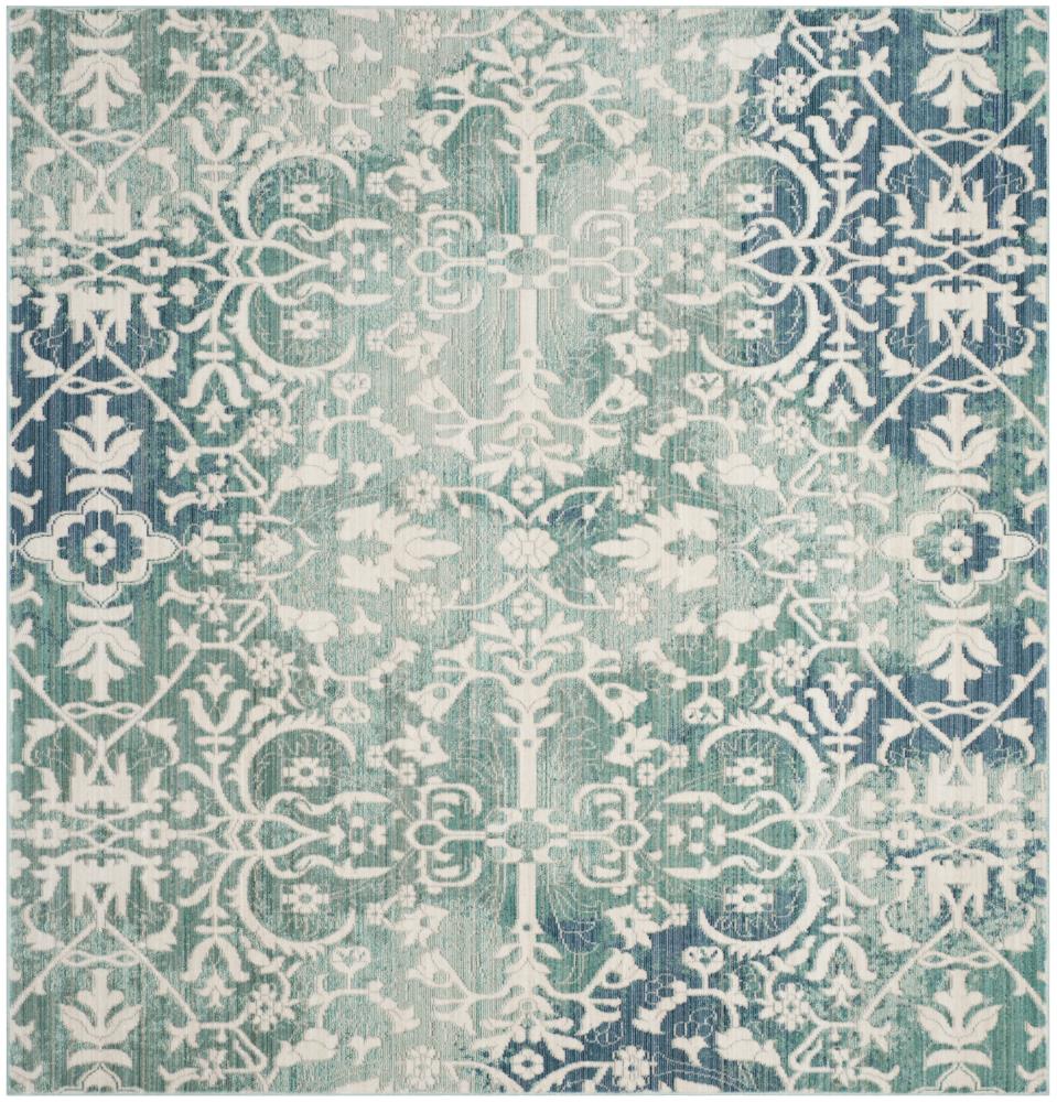 Safavieh MYS927F-7SQ Mystique Lugo 7 x 7 (ft) Loomed Polyester Blue/Ivory Square Indoor Floral/Botanical Bohemian/Eclectic Area rug