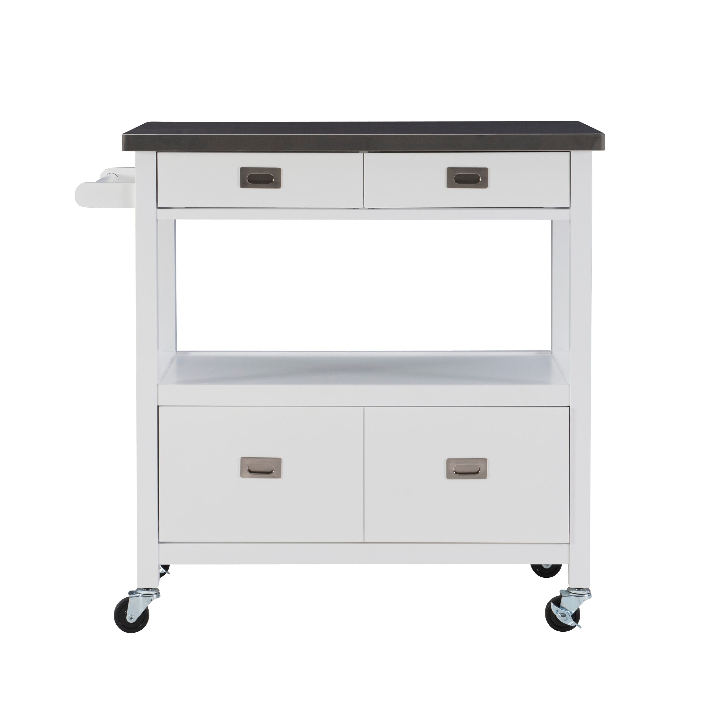 Linon White Wood Base with Stainless Steel Metal Top Rolling Kitchen Cart  (37.5-in x 18-in x 36-in) in the Kitchen Islands  Carts department at 