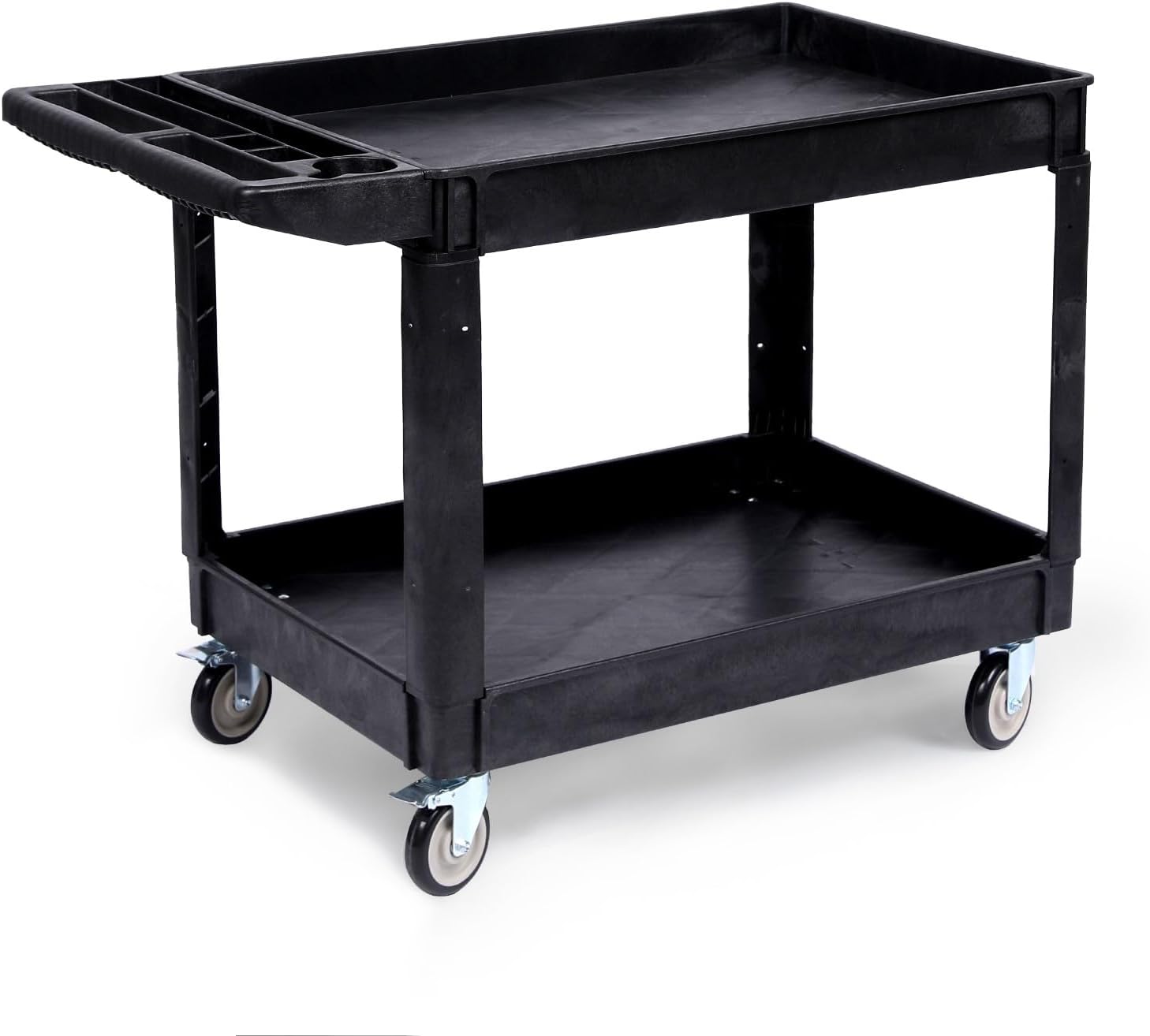 GAOMON 550 lb Capacity Service Cart 2-Shelf Heavy Duty PP Rolling Utility Cart with 360 Lockable Swivel Wheels Storage Handle for Warehouse Garage Cleaning #CQC-WNHHO5-RTNV