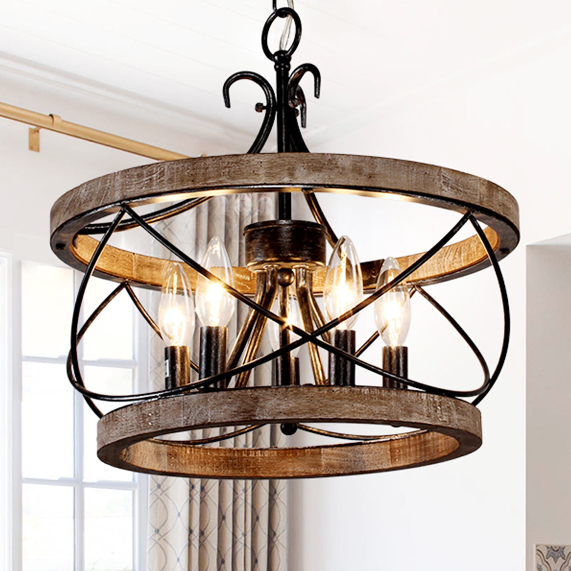 Oaks Decor Chester 5-Light Weathered Wood Farmhouse Led; Dry rated  Chandelier in the Chandeliers department at