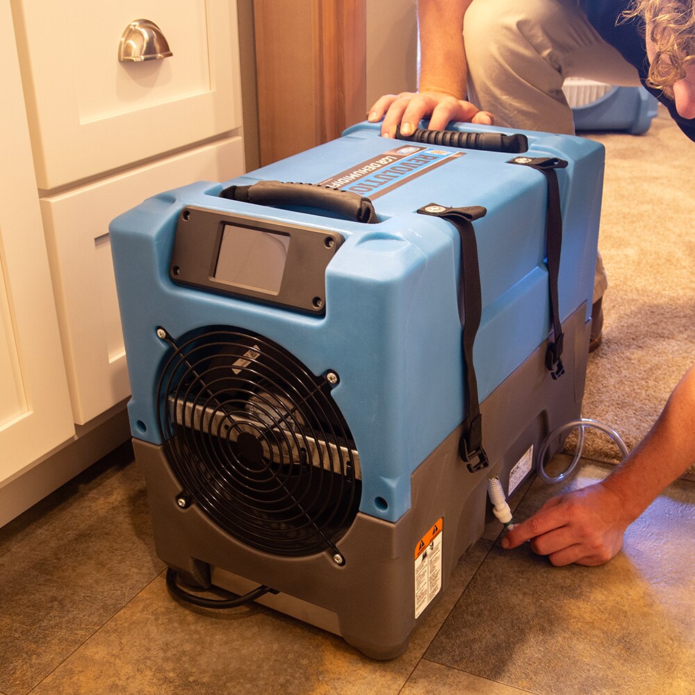 Compact Blue and Gray Industrial Dehumidifier with Pump