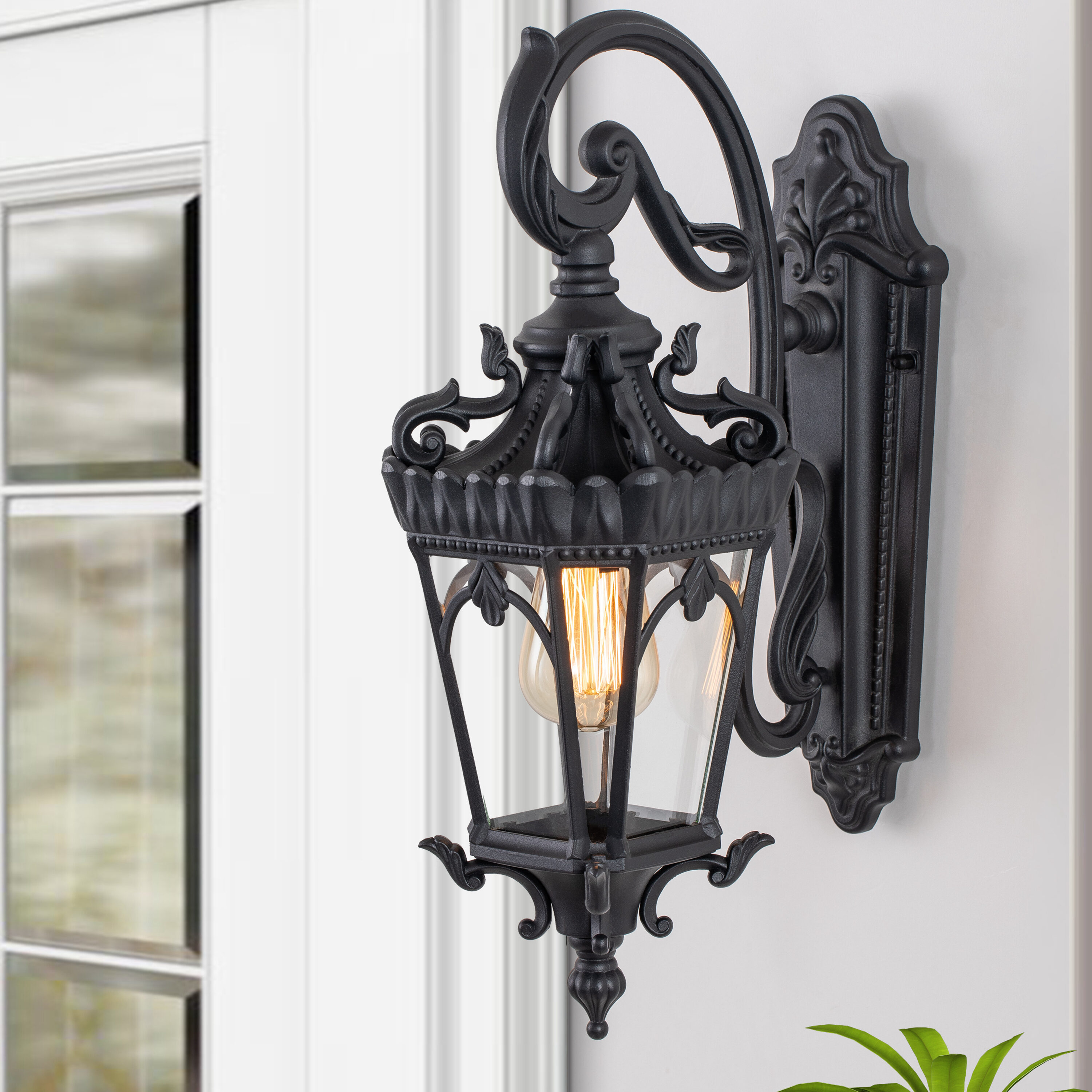 Matte Black Die-Cast Aluminum Outdoor Wall Lantern with Clear Glass