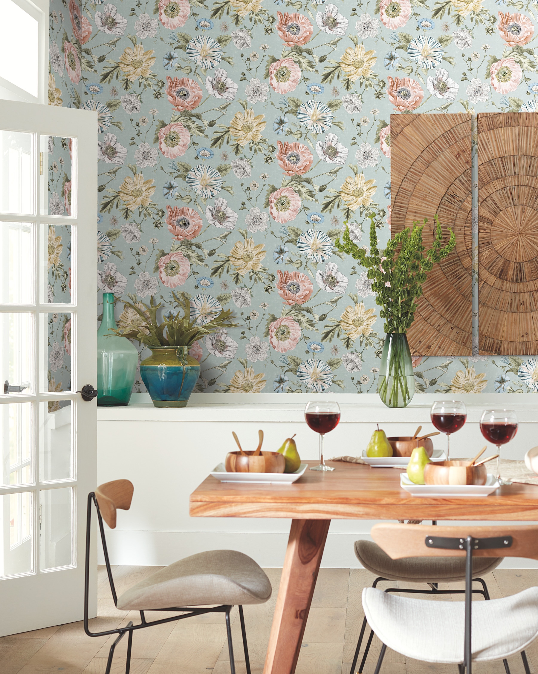 Blue Vintage Floral Peel and Stick Wallpaper Roll