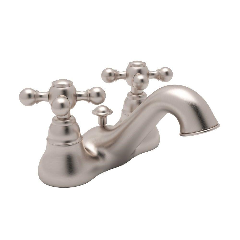 Rohl AC95X-STN-2 Country Bath Satin Nickel 4-in centerset 2-handle Low-arc Residential Handle Bathroom Sink Faucet