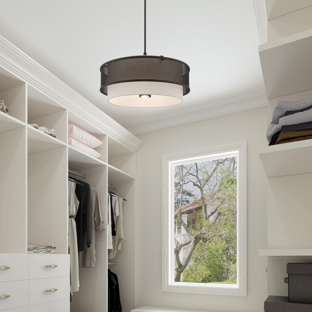 Braddock 5-Light Bronze Drum Pendant with Oatmeal Fabric Shade