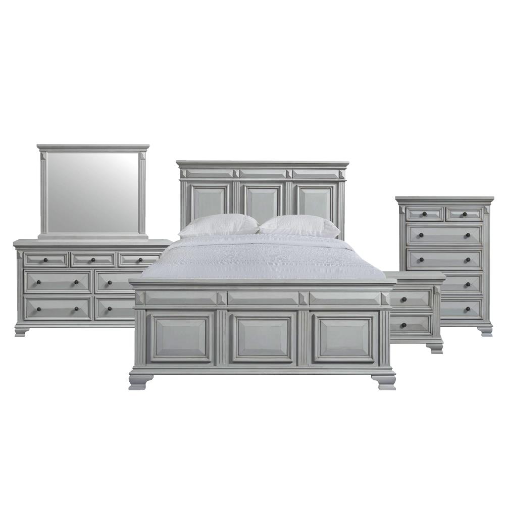 Picket House Furnishings Trent Grey Queen Bedroom Set - Panel Bed, Dresser, Mirror, Chest, Nightstand - Transitional Style - Grey Finish - Acacia -  CY300QB5PC
