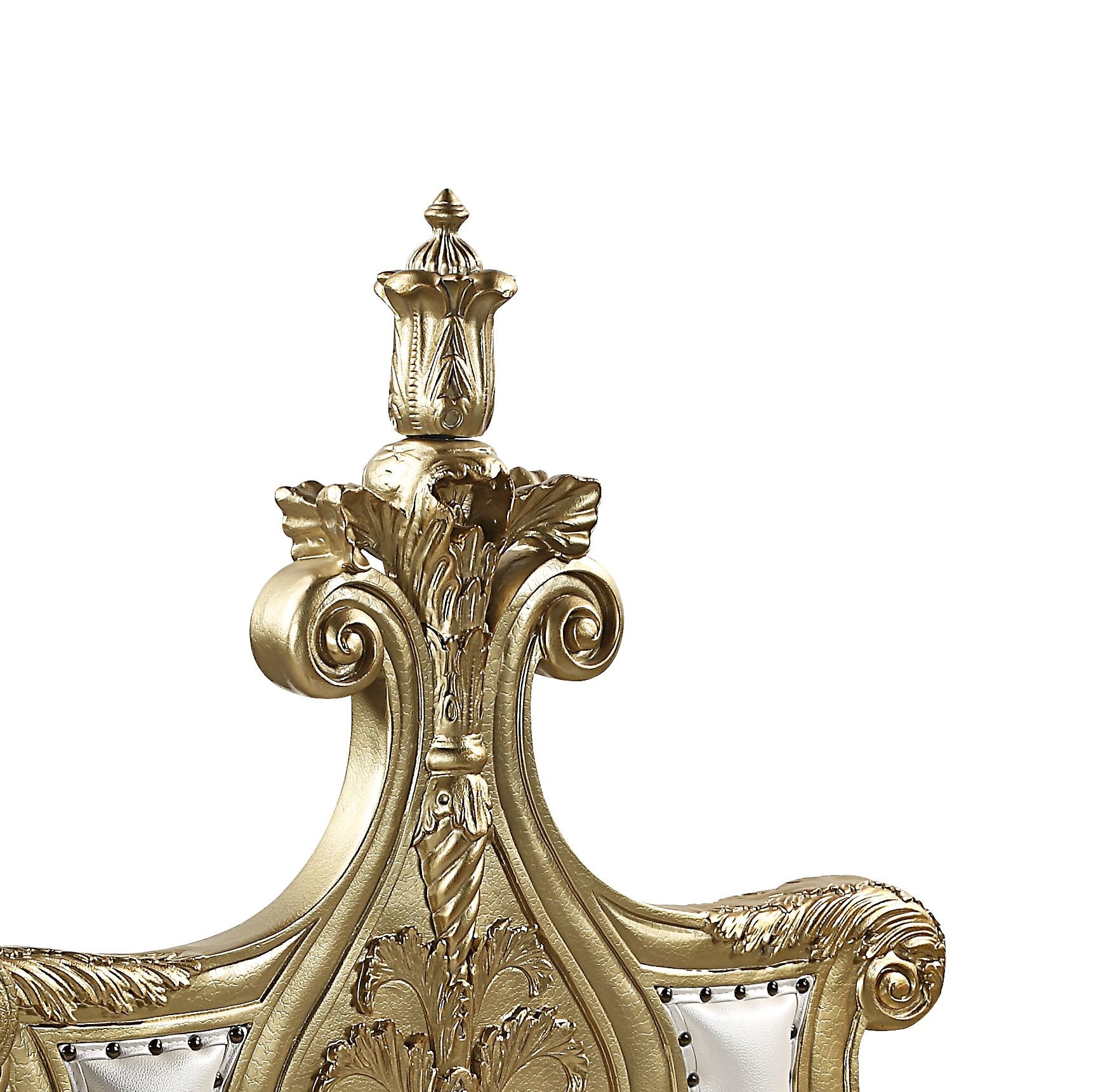Bernadette White and Gold Synthetic Leather Bench with Intricate Scrollwork