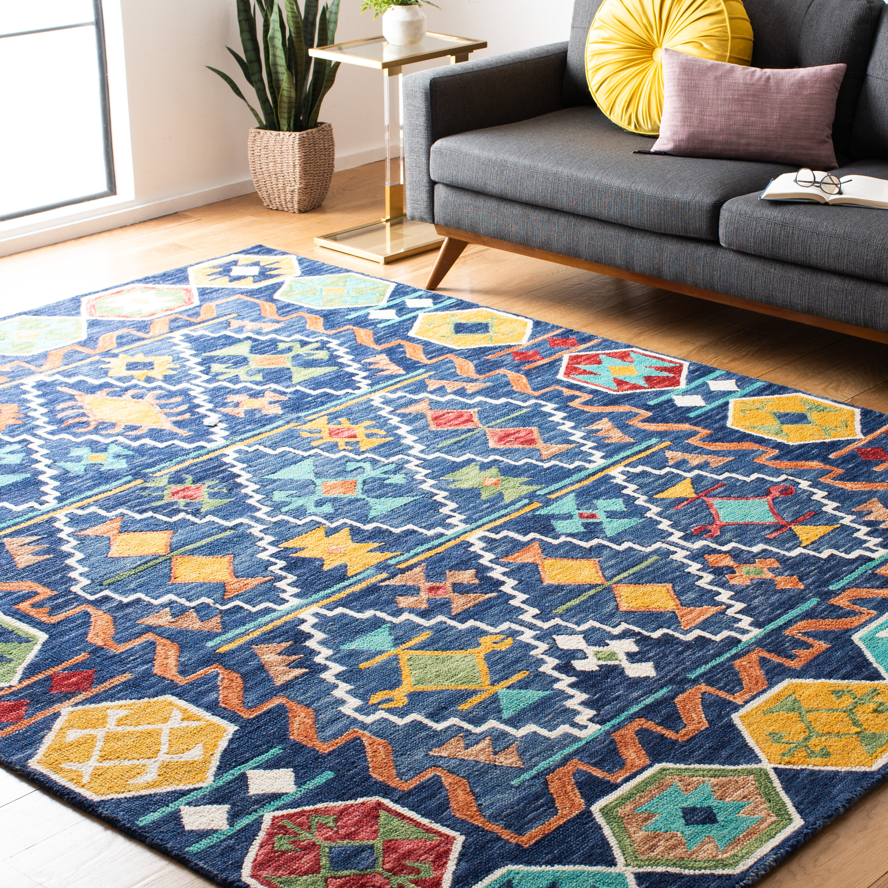  Aspen 501 Navy/Gold Bohemian 10ft x 14ft Large Rectangle Rug